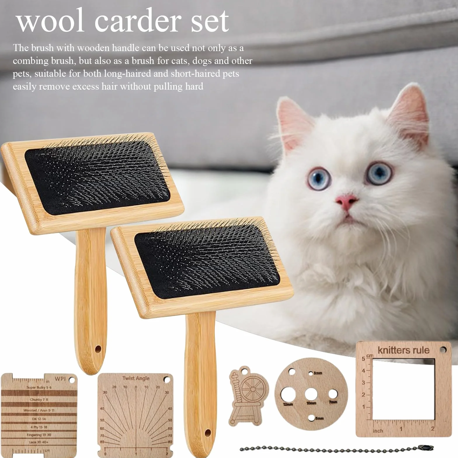 Brochas de cardado para lana – Juego de peine de mezcla de lana con mango de madera, ideal para lana, manualidades, alfombras de fieltro, cepillo de pelo de animales, procesamiento