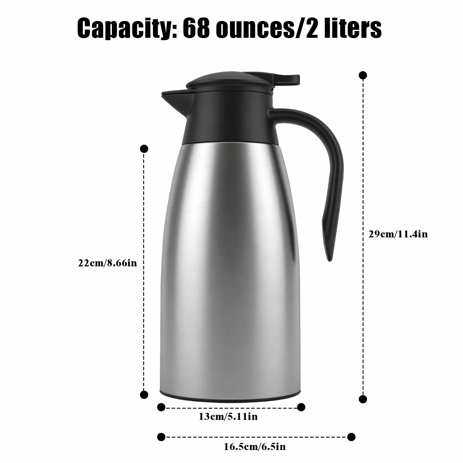 2 Litros Jarra Cafe, Termo de Agua Caliente, Hervidores al Vacío Aislados, Se Mantiene Caliente Durante 24 Horas, Termo Grande para Café, Té, Agua, Bebida, Jugo, Jarra Caliente