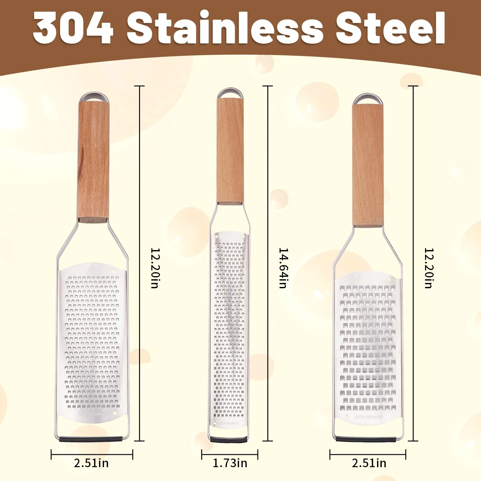SHIKORI Ralladores de queso profesionales de acero inoxidable para cocina, rallador de limón de metal con mango de madera para queso, chocolate, especias, utensilios de cocina y herramientas, agujero