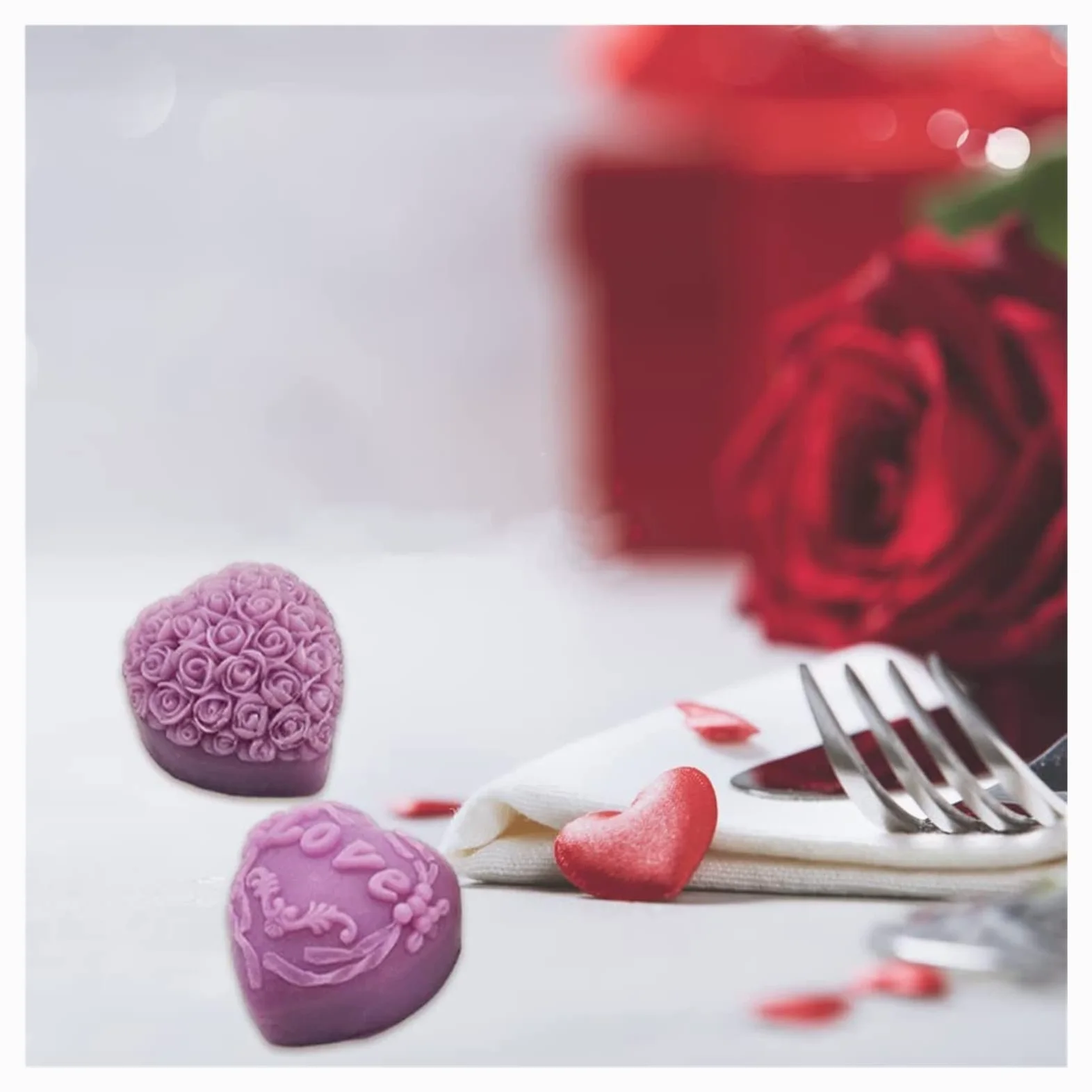 moldes de silicona, moldes de resina, Moldes de bricolaje Molde de vela de silicona, Molde de rosa en forma de corazón, Molde de chocolate de flor de amor, Molde de horneado de postre de manualidades