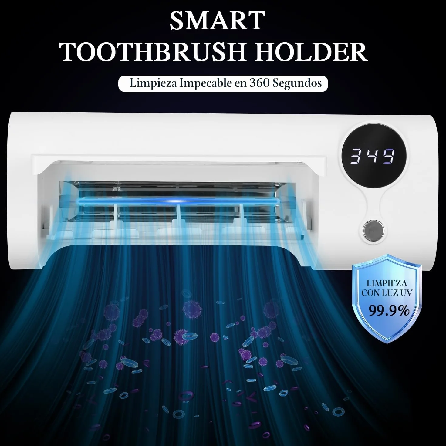 Soporte Cepillo de Dientes Eléctrico, Esterilizador Cepillo Dientes UV, Soporte Cepillo de Dientes Pared, Desinfectante Cepillo Dientes, Inalámbrico y Recargable USB, Organizador Baño sin Taladro