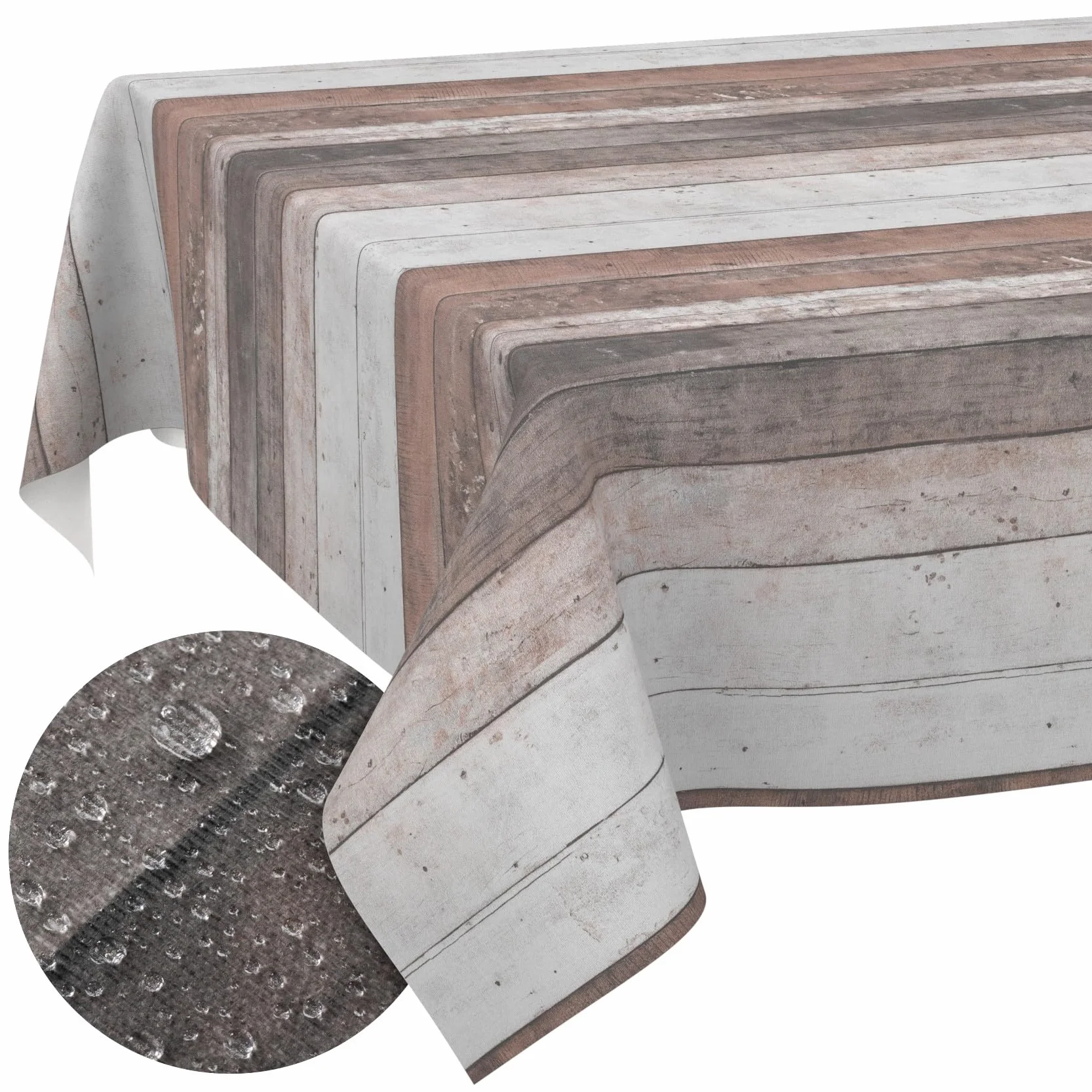 ANRO Mantel de Mesa 70% Algodón 30% Poliéster Diseño Madera Rústica | Antimanchas Fácil Limpieza Cocina Jardín 400x140 cm