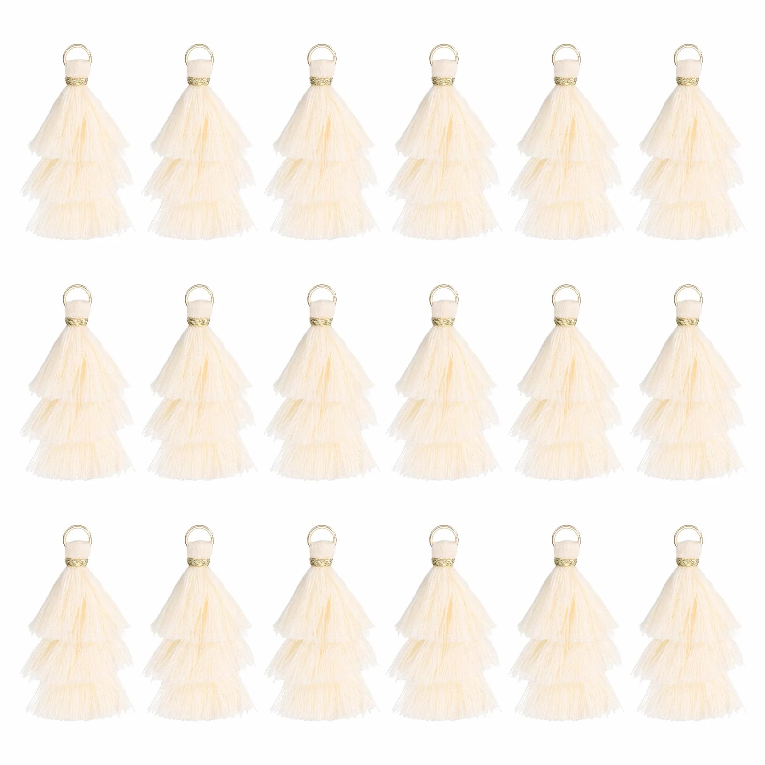 QUARKZMAN Borlas Miniaturas De Tres Capas 1.6" Multiples Niveles Bohemio Hecho A Mano Charm para Bolsa con Anillo para Hacer Aretes Llaveros Atrapasueños DIY Paquete De 25, Beige