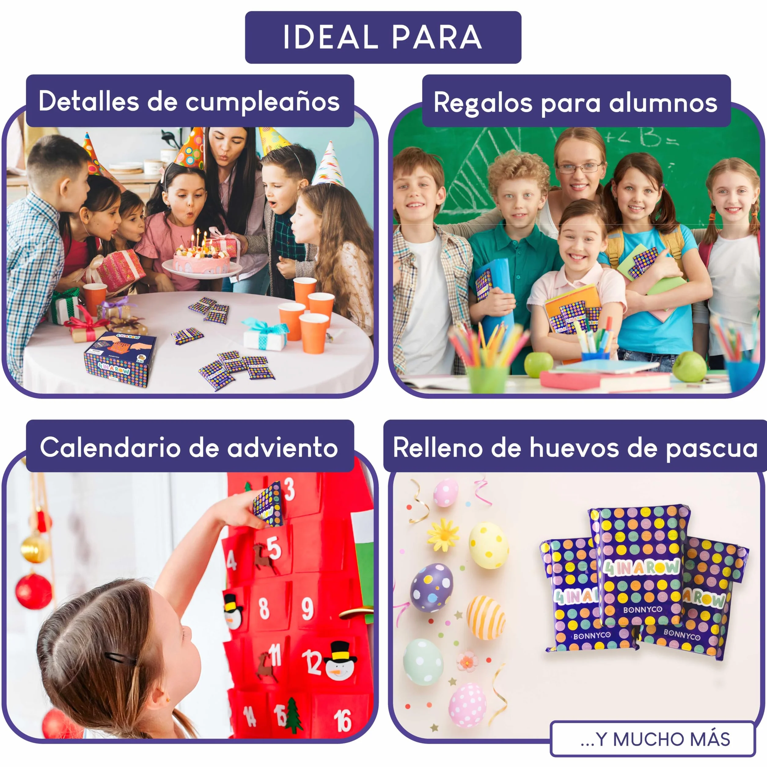 BONNYCO Cuatro en Raya Pack 16 Regalos Cumpleaños Niños Colegio 3 a 12 Años con Bolsas Sorpresa para Invitados. Ideas Detalles Alumnos Primaria, Mini Juegos de Viaje y Piñatas