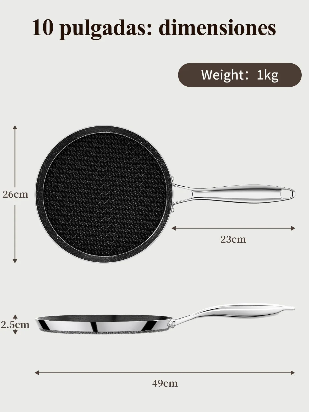 Innerwell Sartén para Crepes de 26 cm de Acero Inoxidable, Antiadherente | Mango de Acero Inoxidable, Apta para Todo Tipo de Cocinas, Incluida la Inducción, Apta para Lavavajillas y Horno, sin PFOA