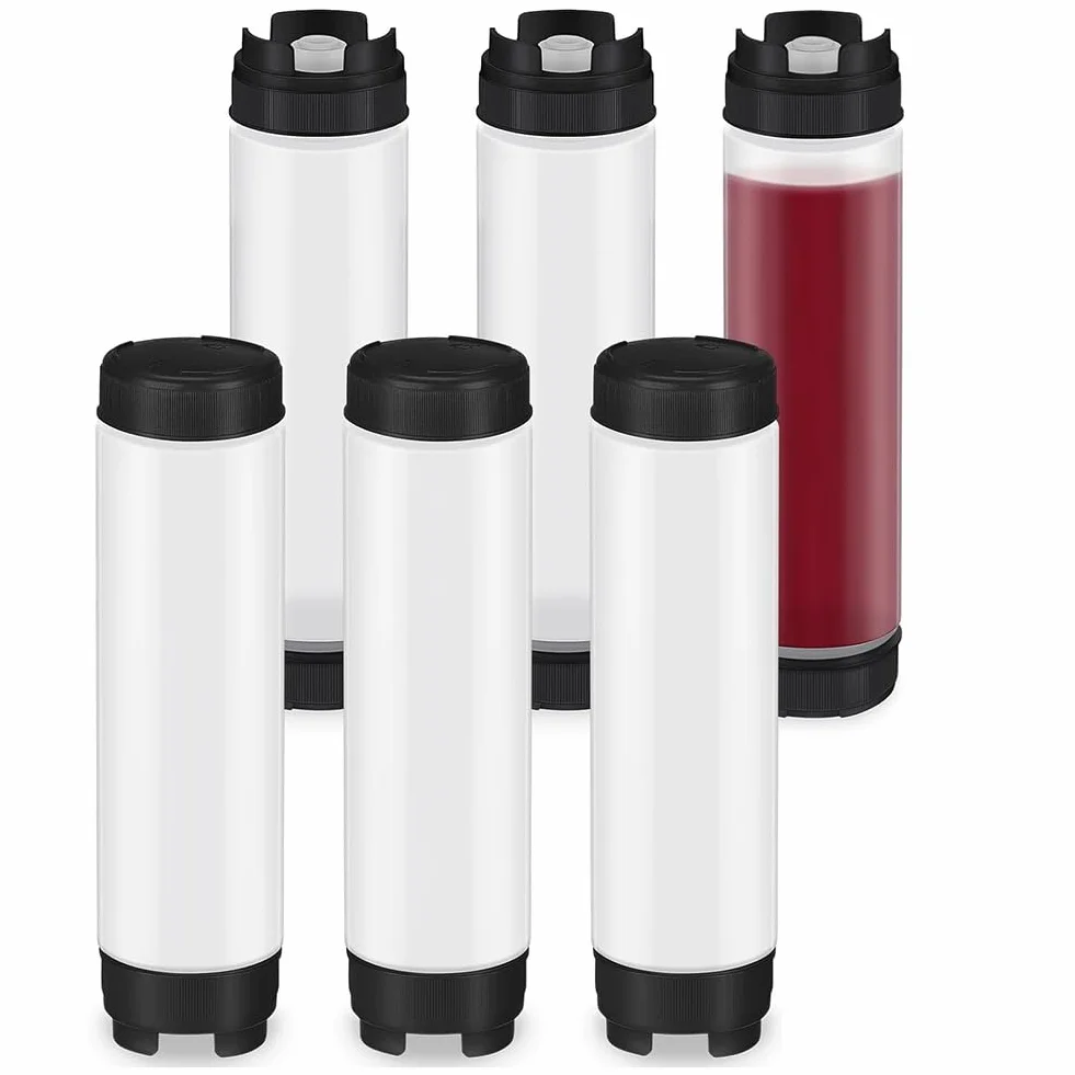 6 Exprimibles para Condimentos de 16 Onzas, Botella Exprimible de Plástico Invertida para Salsas, Dispensador de Válvula Grande con Punta Recargable