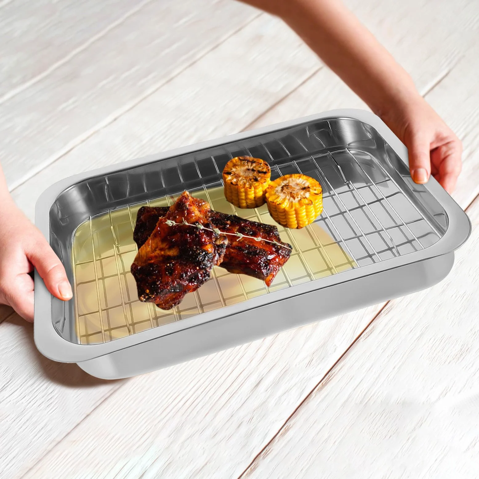 Beavorty Bandeja de Horno Rectangular con Rejilla Práctica y Fácil de Usar de Acero Inoxidable para Colección Personal o Fiesta