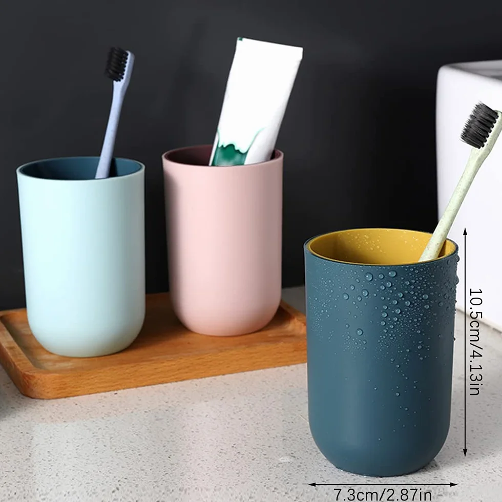 4 Vasos de Dientes de Plástico para el Cuarto de Baño, Vasos Reutilizables, Vasos Multifuncionales (Gris Claro, Azul Oscuro, Rosa Claro, Verde Claro)