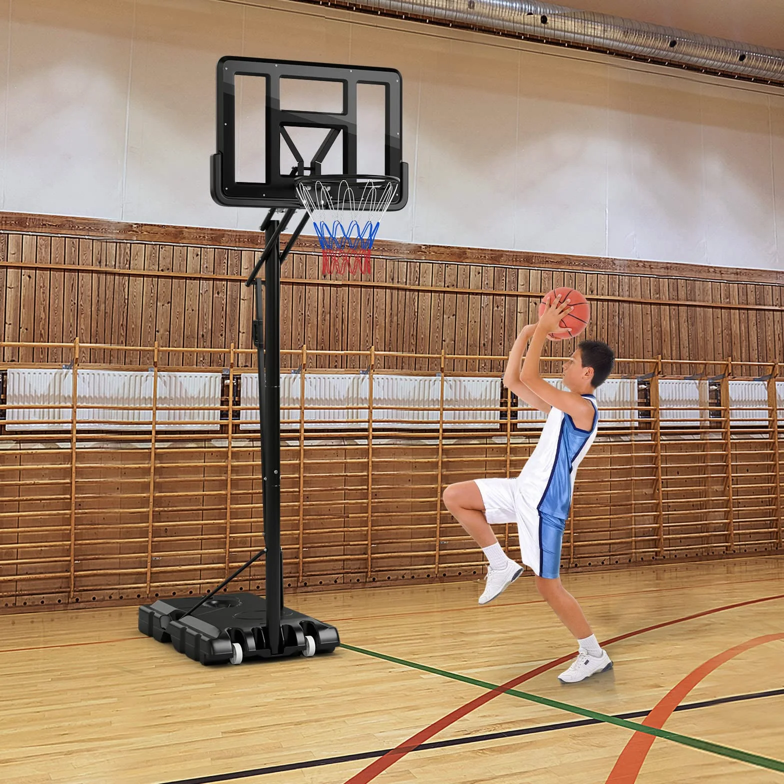 GOPLUS Canasta de Baloncesto Portátil Altura Ajustable 245-305 cm Base Rellenable Exteriores Interiores