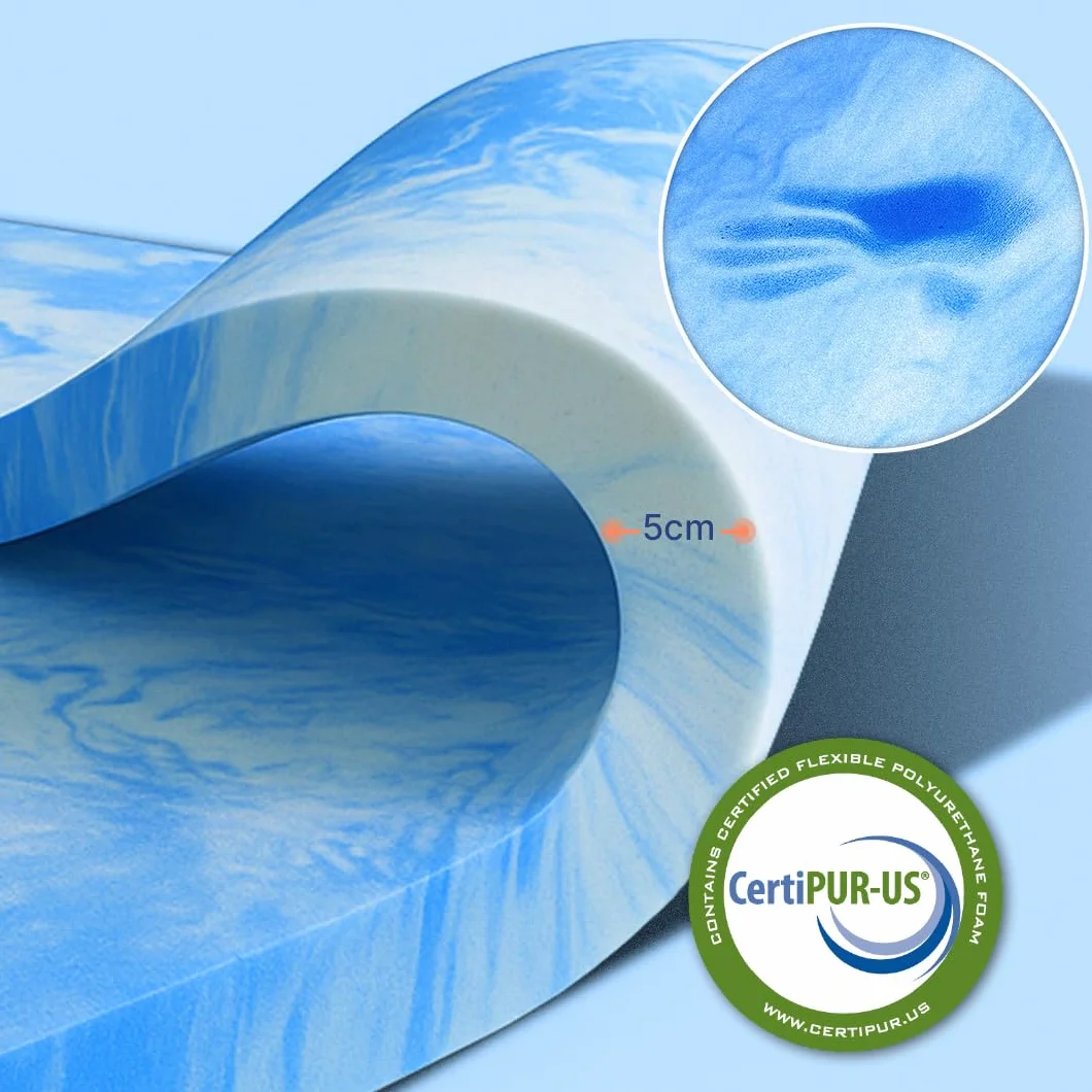 MKS Topper 160x200, 5cm Topper de Espuma de Gel viscoelástico con Espuma de Gel, cubrecolchón H3/H4 para un Alivio óptimo de la presión, un Clima Agradable para Dormir y un Confort reparador.