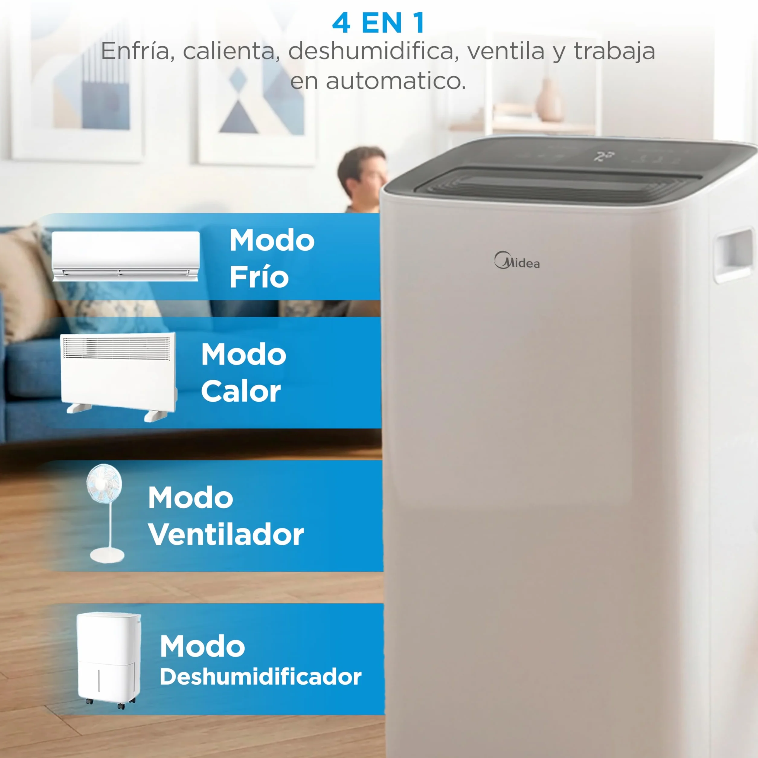 MIDEA Pingüino Aire Acondicionado Portátil Frío y Calor 3000 Frigorías / 12000 BTU - Climatizador silencioso con bomba calor 3500 W Air conditioner 4 modalidades con kit de ventana y control remoto