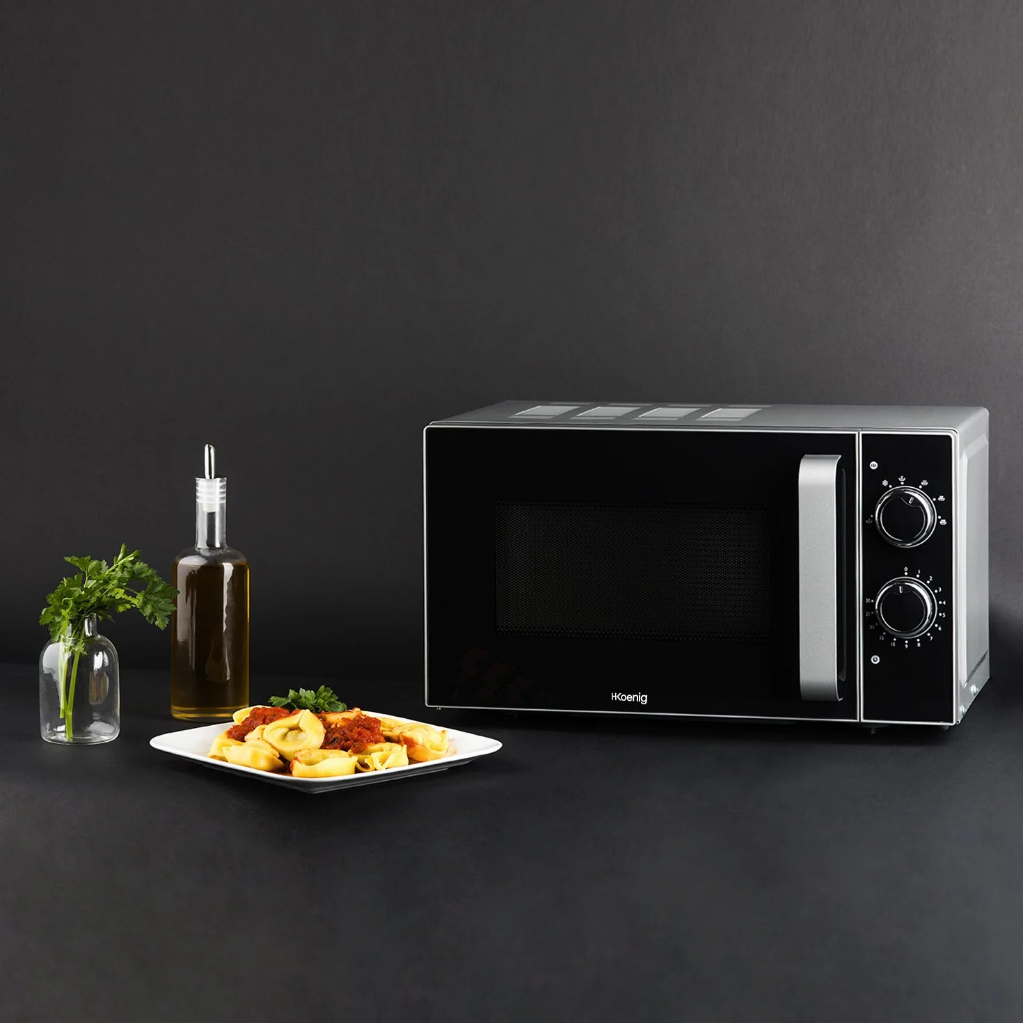 H.Koenig Microondas compacto de diseño 20L VIO4, Potente 700W, Plato giratorio 24,5cm, Multifunción 5 niveles de calor y función descongelar, Temporizador hasta 30 min, Rápido, Encimera