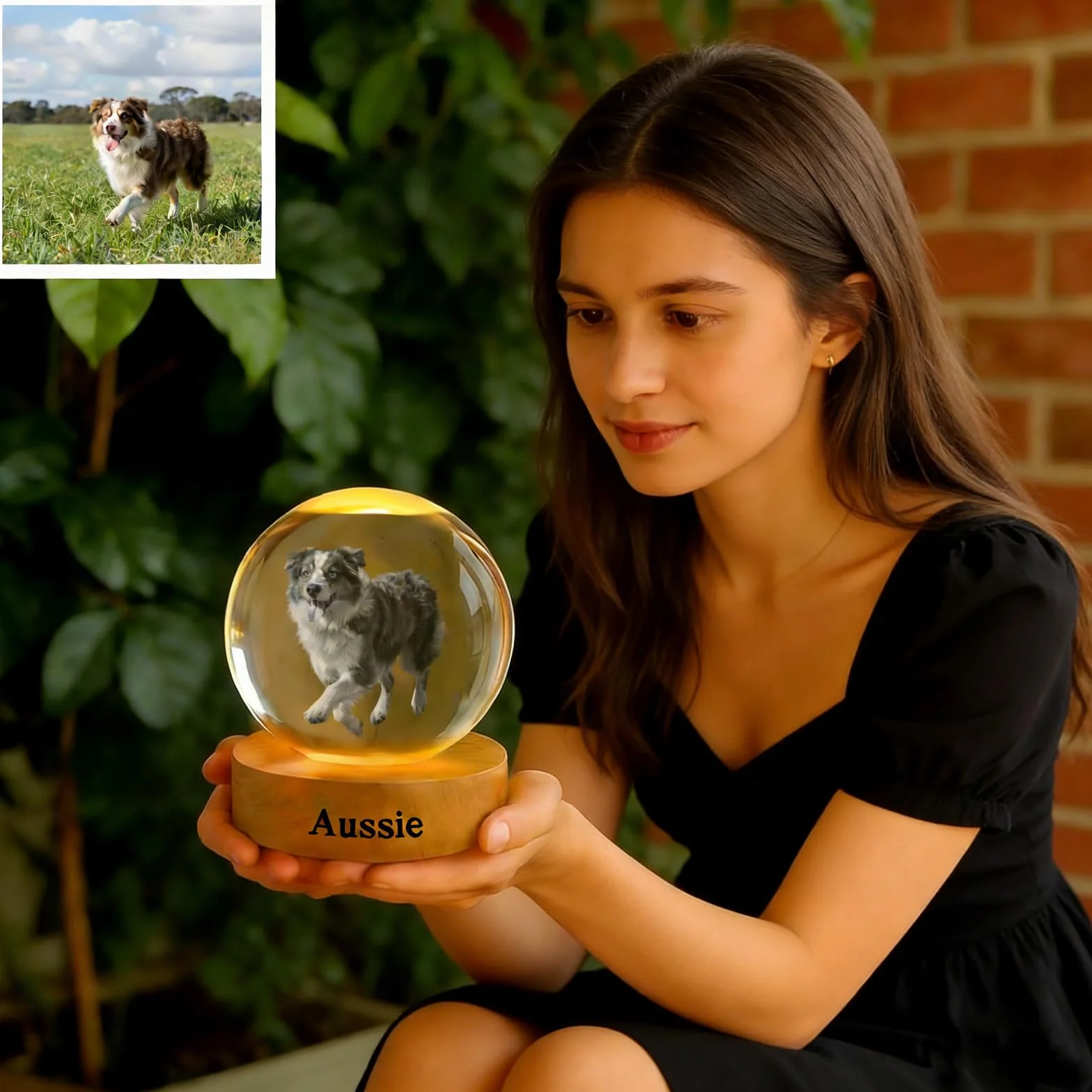 Bola de cristal personalizada grabada con foto para amantes, familiares, perros, gatos, cumpleaños, boda, graduación conmemorativa (redonda)
