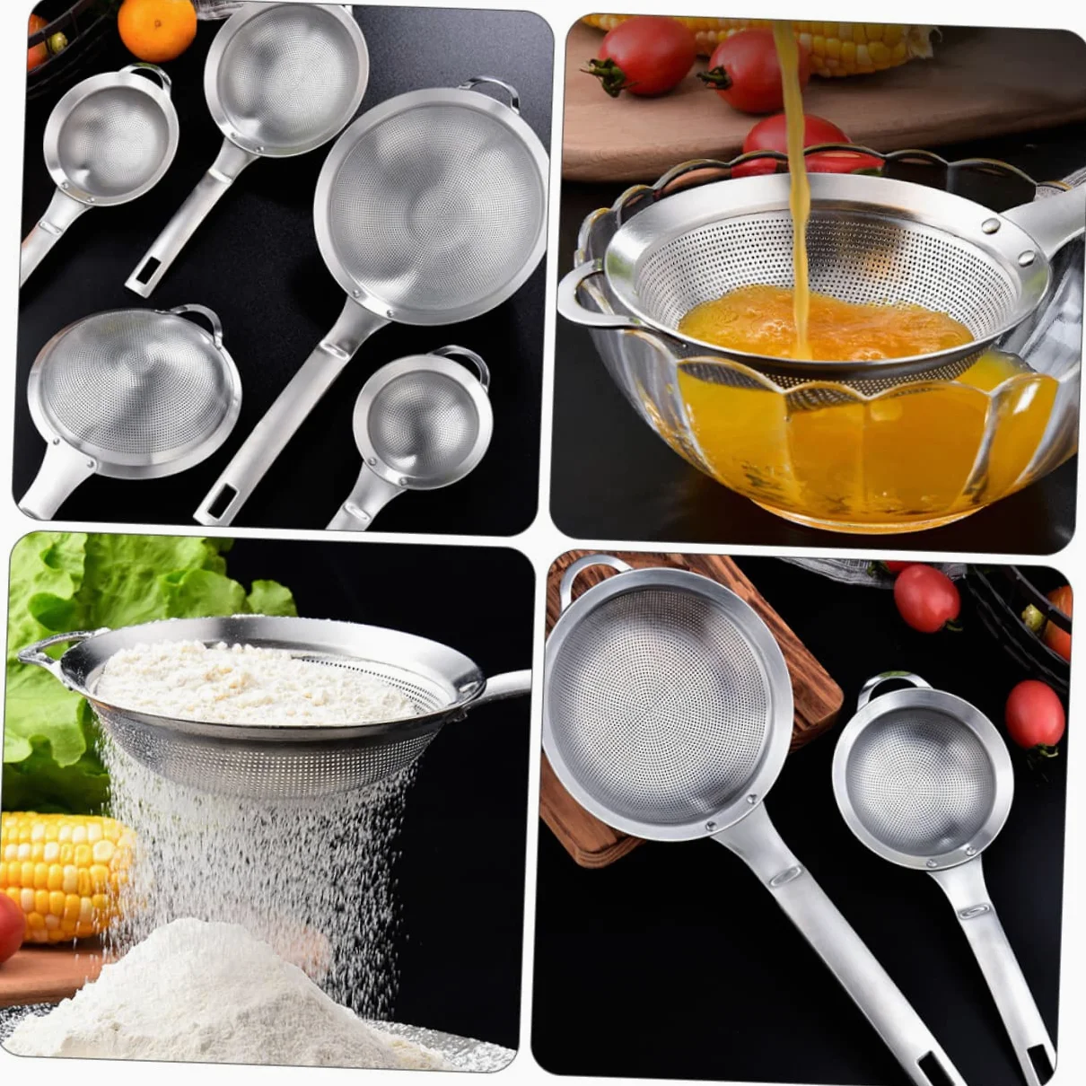 Juego de colador de Acero Inoxidable de 2 Piezas con colador de Malla Fina y cucharón - Plata