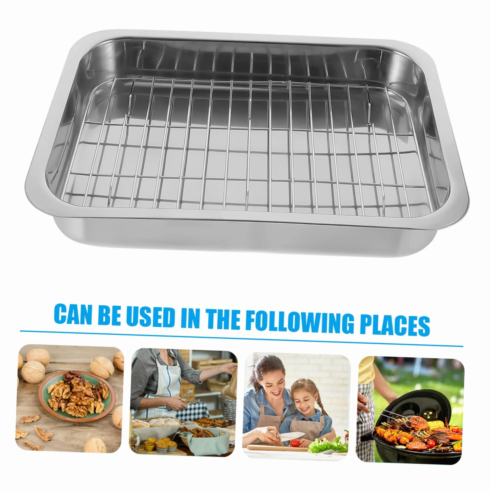 Ciieeo Bandeja Para Hornear Con Rejilla Rectangular 33x23x5 Cm Acero Inoxidable Resistente Horno Cocina Multiusos Almacenamiento