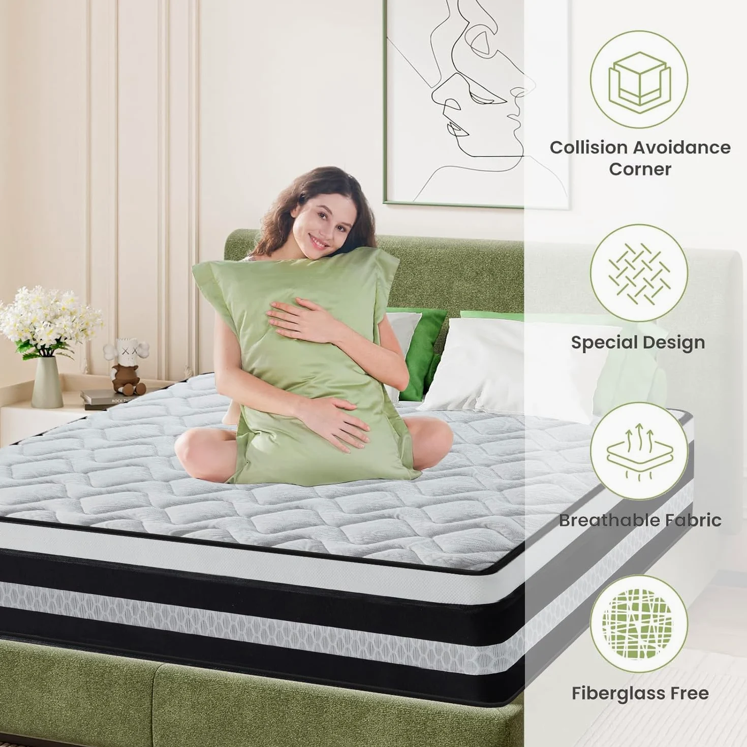 Colchón Viscoelástico 160 x 200 cm, Colchón Matrimonio con Muelles Ensacados, Ortopédico, Alivio de Presión y Ergonomía, Firmeza Media, 7 Zonas Confort, Transpirable, Hipoalergénico y Antibacteriano