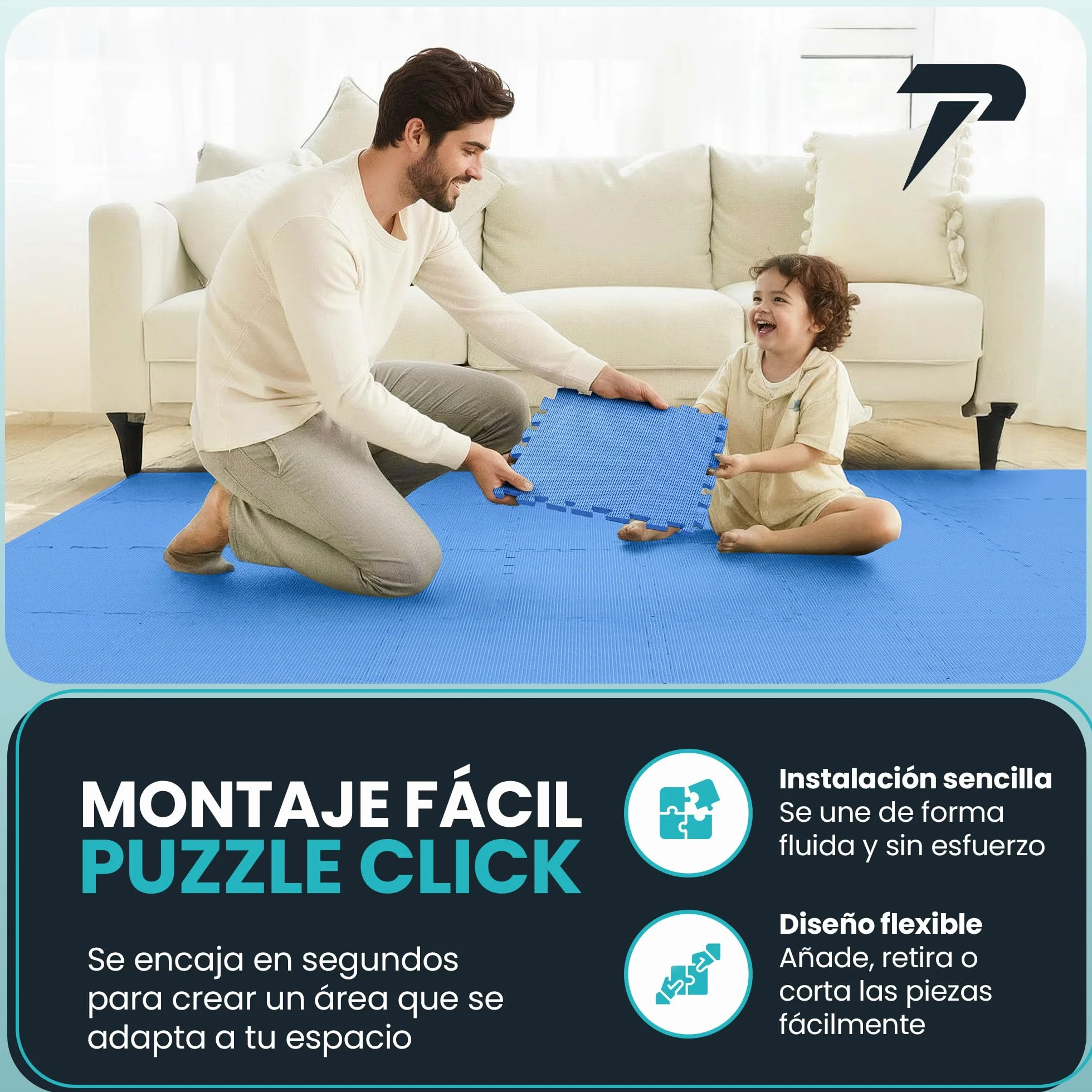 Esterilla Fitness EVA Set 21 Piezas Suelo Gimnasio Colchoneta Antideslizante Tatami Alfombrilla Puzzle Gym Azul