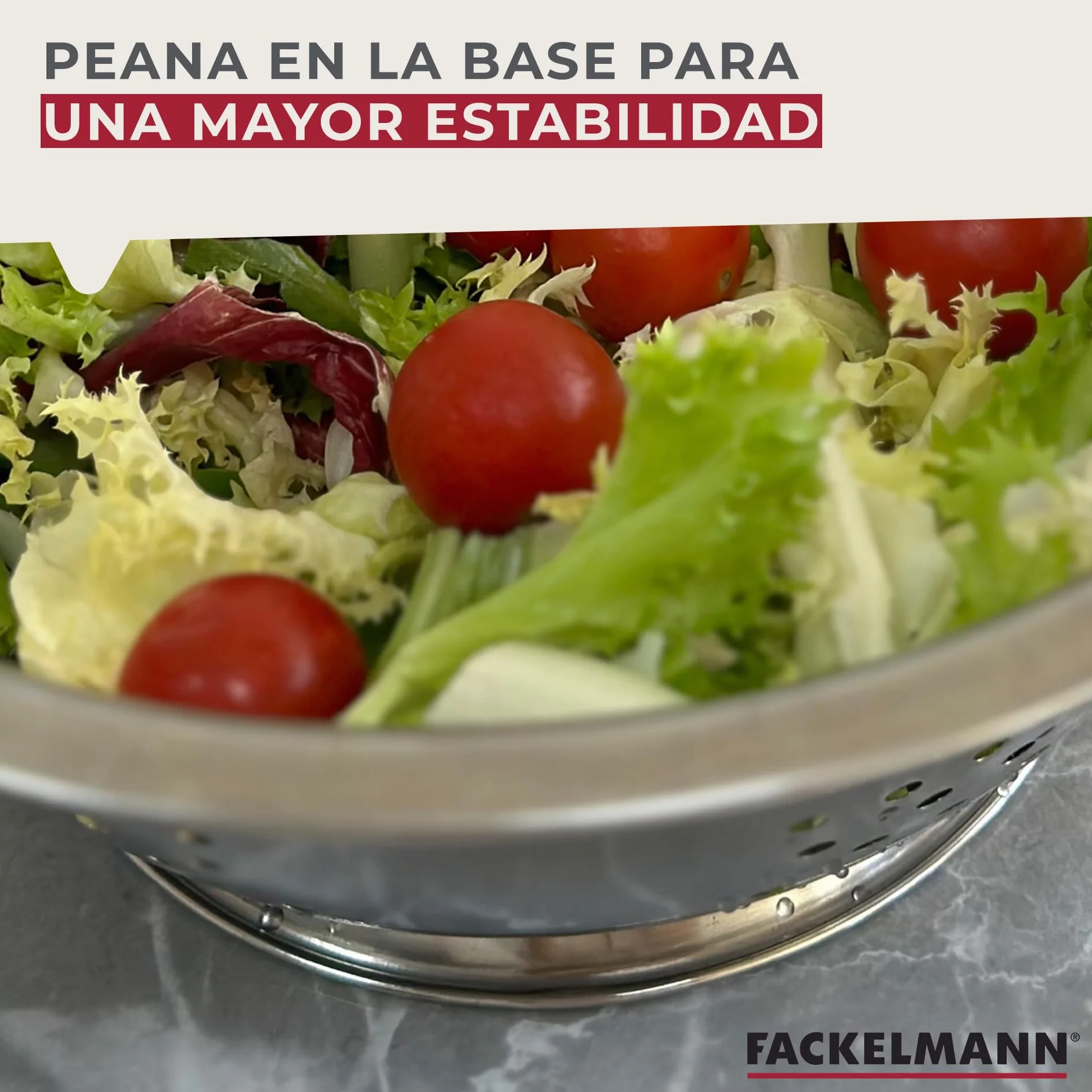 Fackelmann Colador de Cocina y Escurridor en Acero Inoxidable, Colador con Asas y Peana Estable, Idóneo para Escurrir Ensalada, Pasta, Arroz, Legumbres y Verduras, 24cm, 1 ud.