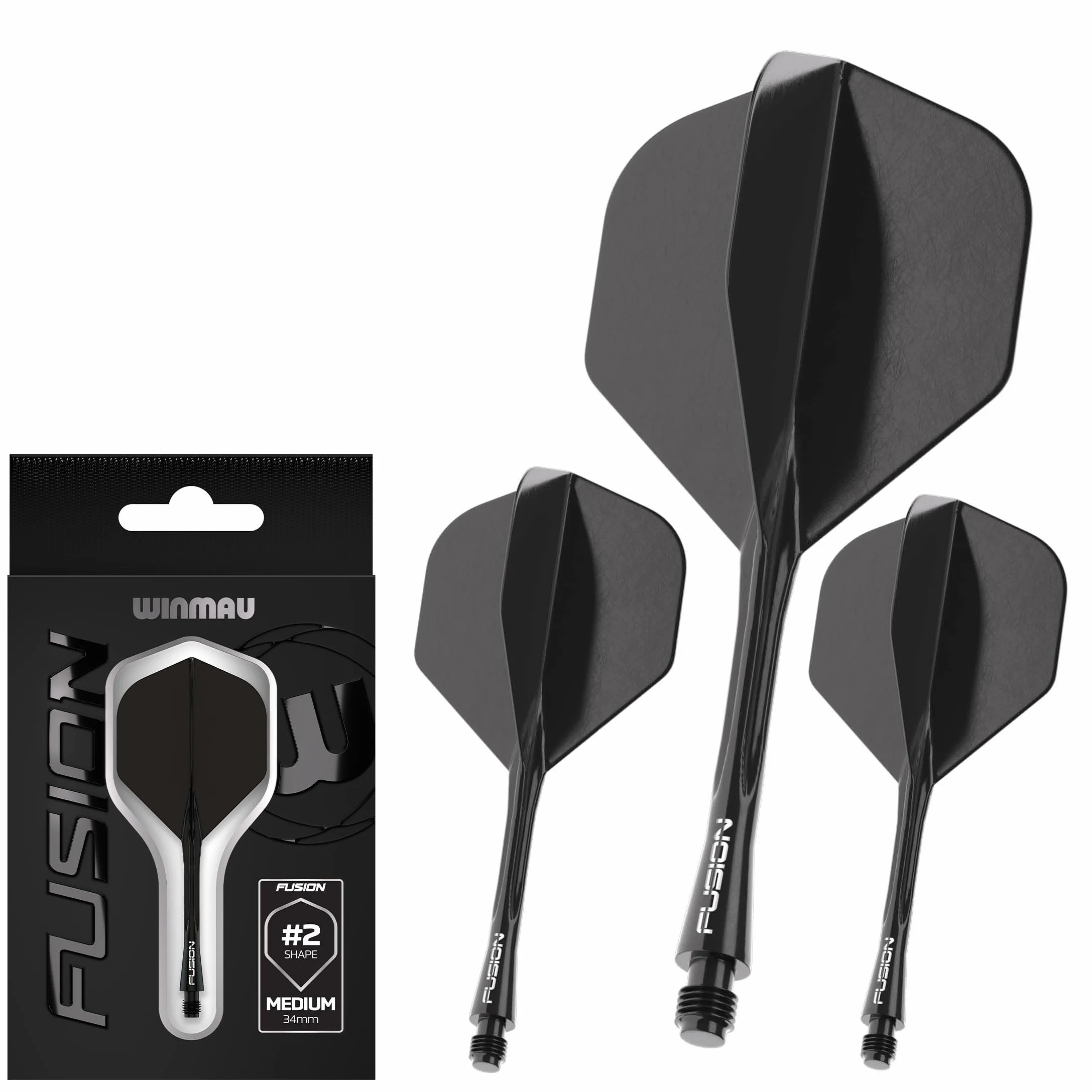 WINMAU Dardos Fusion Sistema Integrado de Vuelo y Eje - No.2 Forma y diseño - Negro, Longitud Intermedia