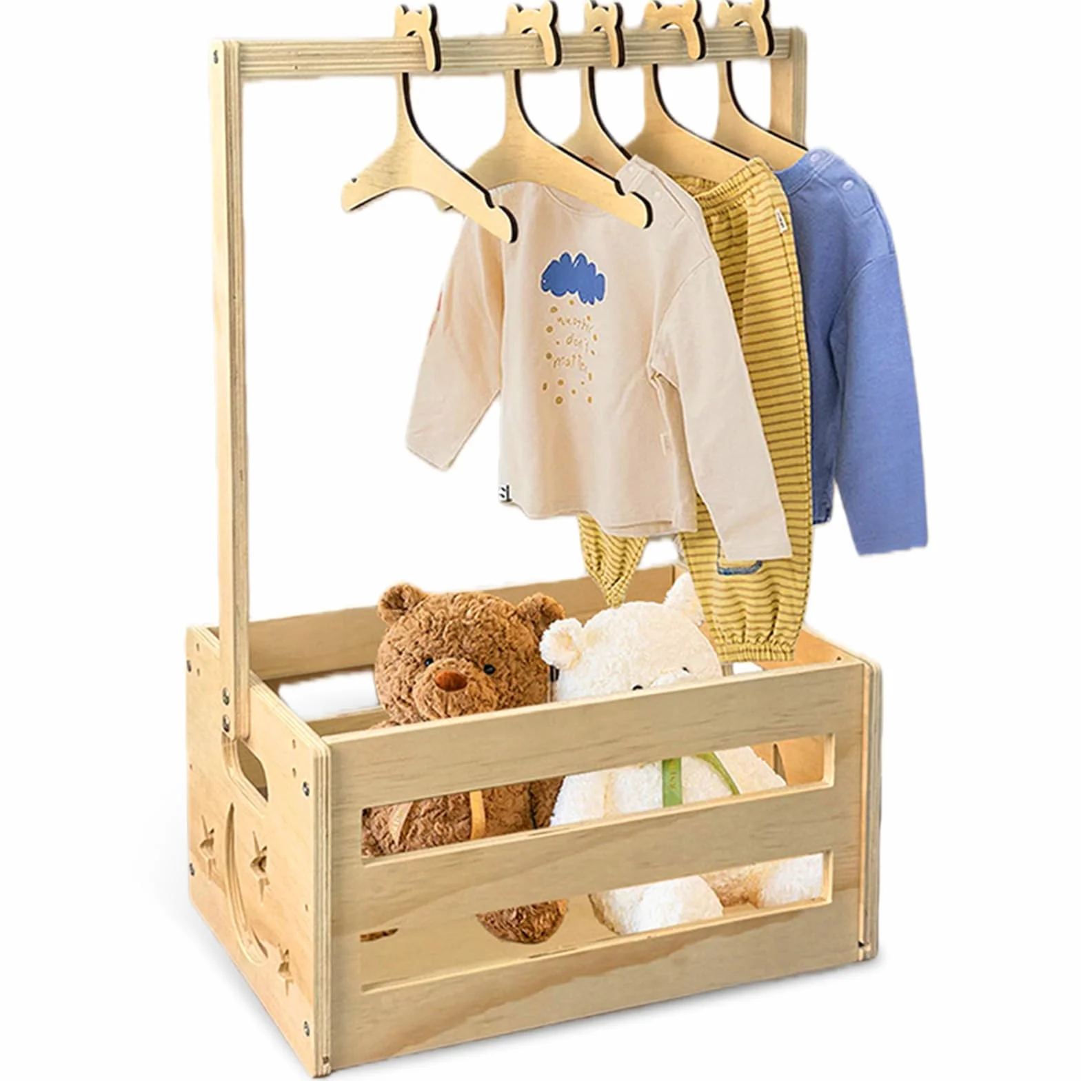 Cesta de madera para regalo de bebé con asa, almacenamiento para baby shower, color