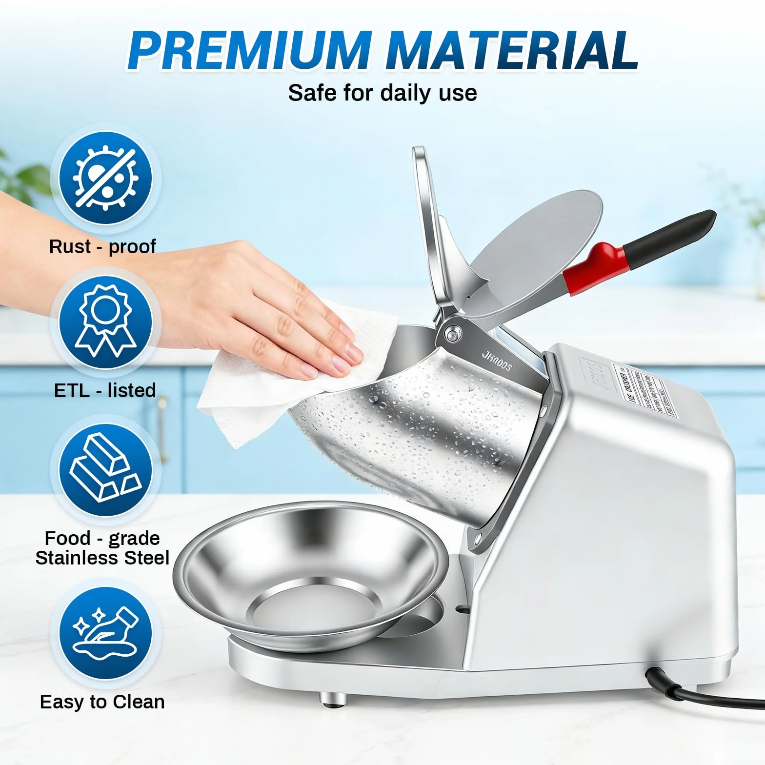 Picadora de Hielo Eléctrica Acero Inoxidable 85 kg/h 2200 RPM 2 Cuchillas Plateado