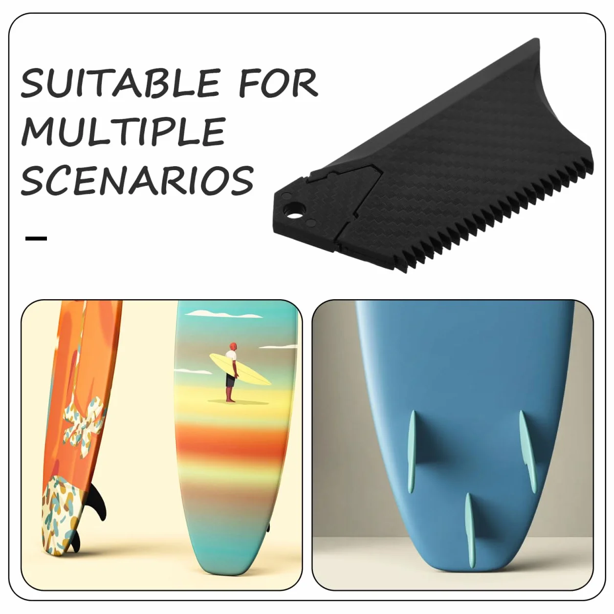 BESTonZON Surfboard Wax Comb 10.6 x 5 cm Carbon Scraper Fin Key Wrench Maintenance Tool