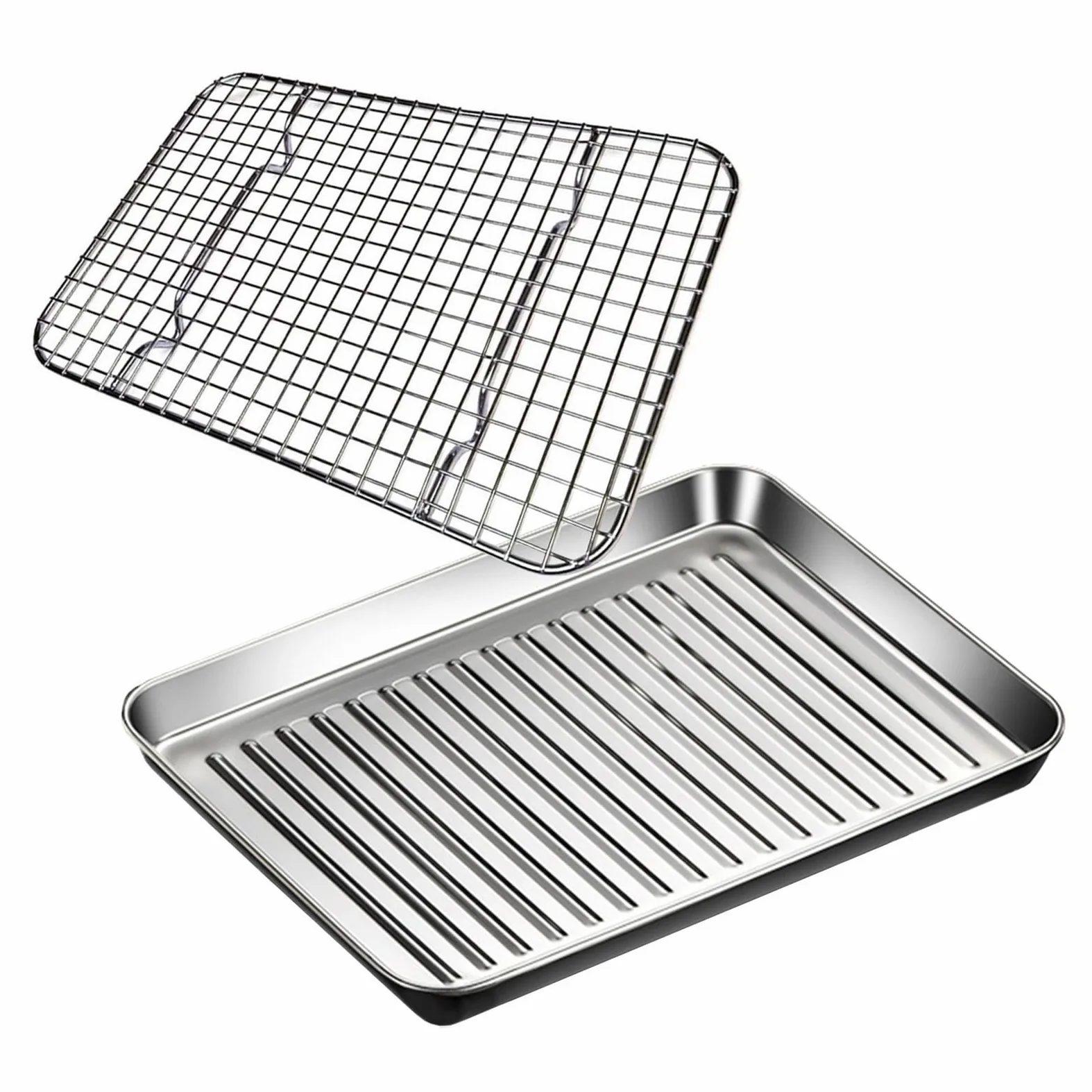 Bandeja de Horno de Acero Inoxidable, Bandeja para Hornear con Rejilla para Enfriar, Pinzas y Cepillo de Aceite, bandejas para Hornear antiadherentes de Alta Resistencia, Bandeja r