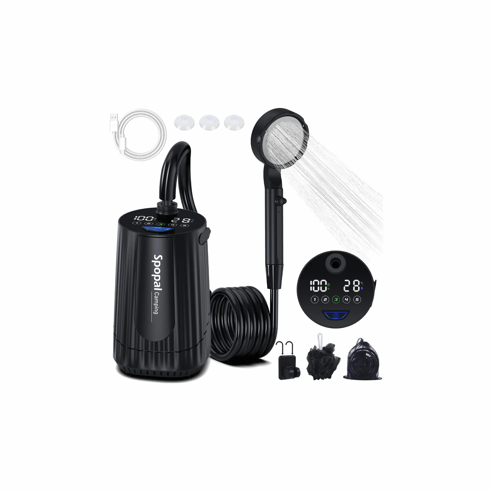 Camping Portatil Ducha 10000mAh Recargable Bateria Pantalla Temperatura 5 Velocidad Larga Duración para Hacer Caminatas Perros