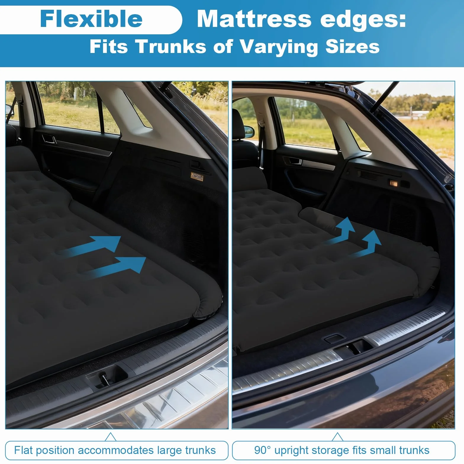 Colchón para Coche de Aire Plegable Asiento Trasero para Viajes y Camping Negro