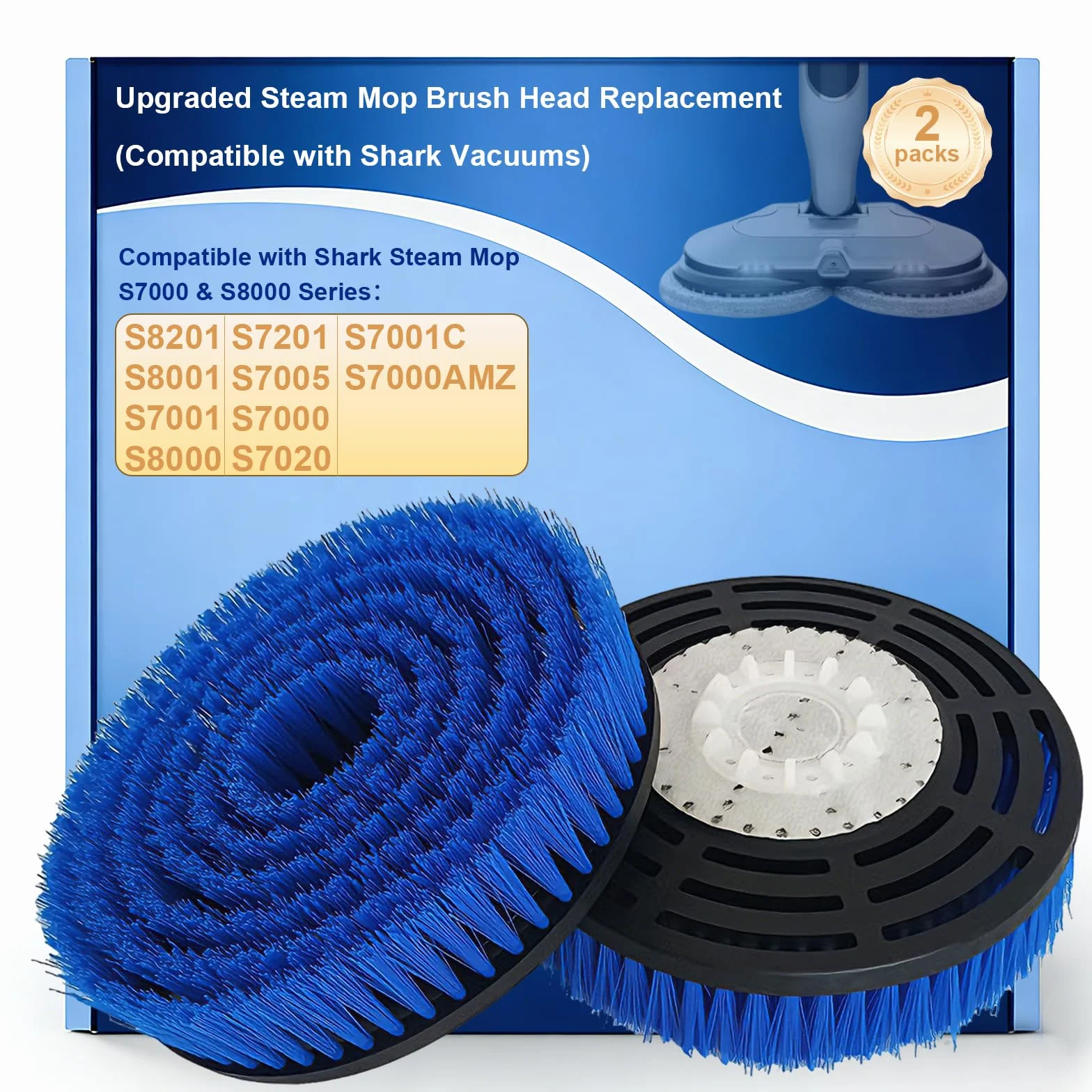 Juego de 2 cabezales de cepillo de repuesto de vapor S8201 compatibles con Shark Steam Mop S7000/S7001/S7005/S7201/S7020/S7000AMZ/S8000/S8001/S8201, limpieza profunda de suelos duros, pulido