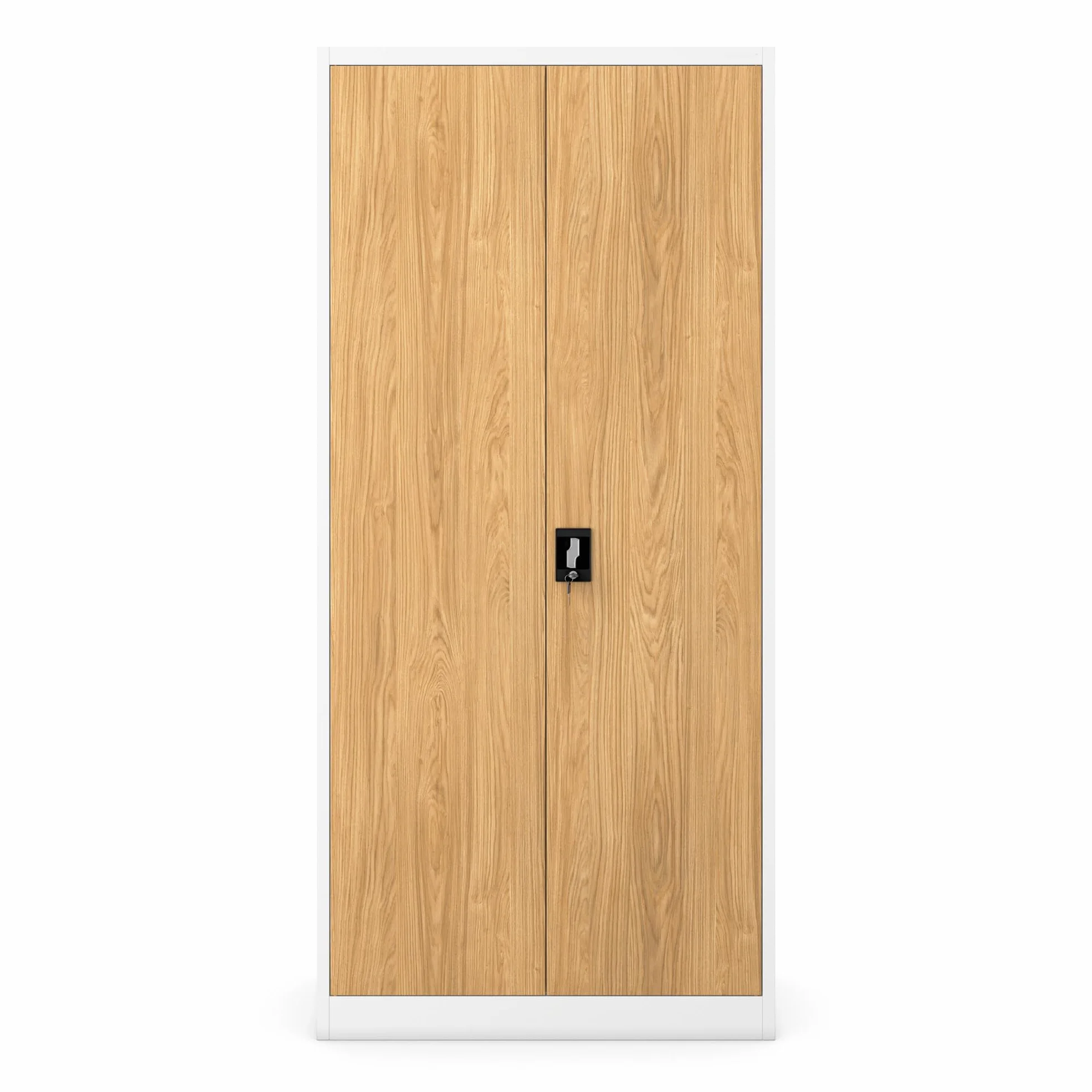 Jan Nowak Armario metálico Oficina para Documentos con Llave, Armario archivador metálico con estantes Ajustables, Gran Capacidad 195 x 90 x 40 cm Blanco Roble Dorado