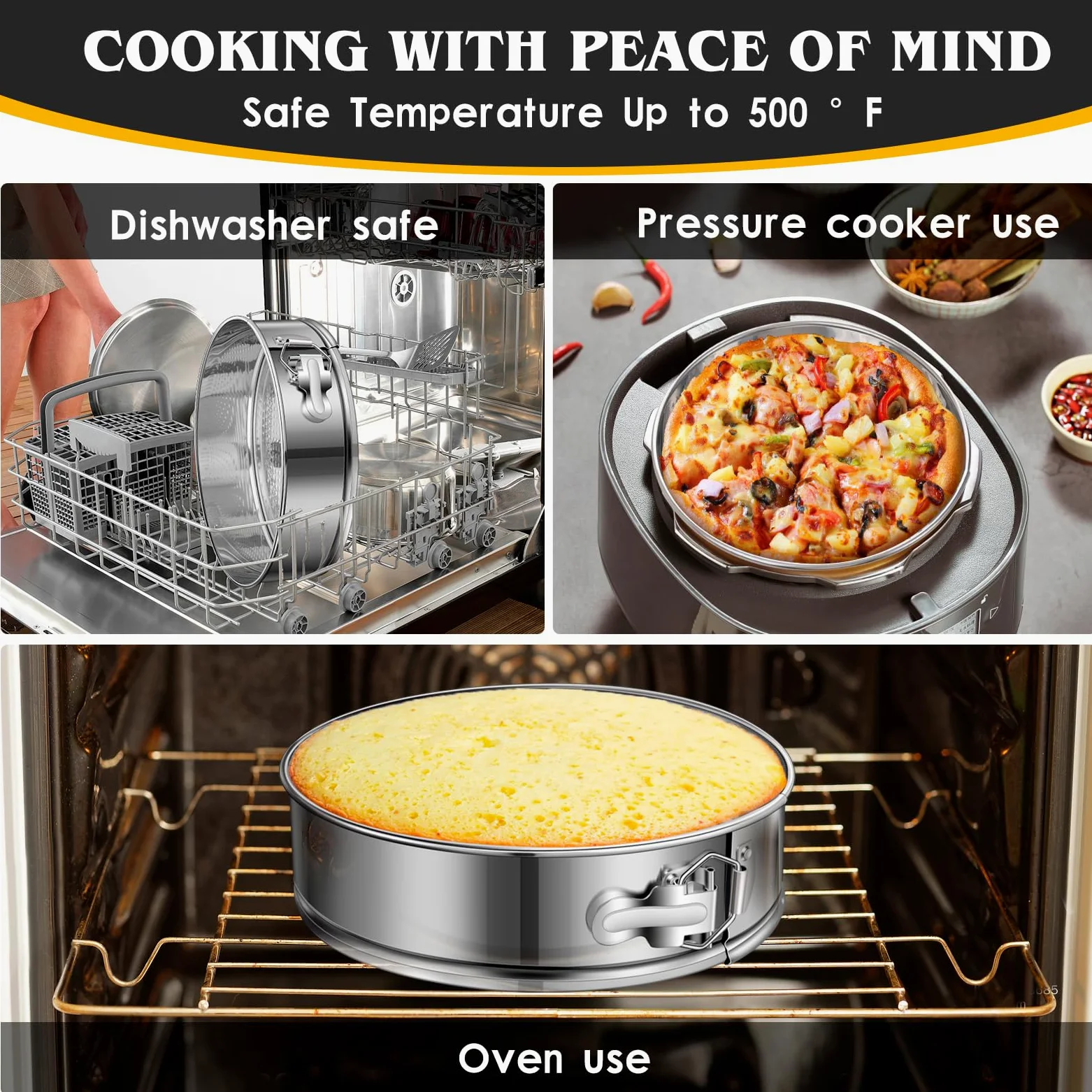Molde desmontable para tartas de 22,8 cm, de acero inoxidable, molde redondo antiadherente con parte inferior extraíble, molde para tartas para hornear pastelería