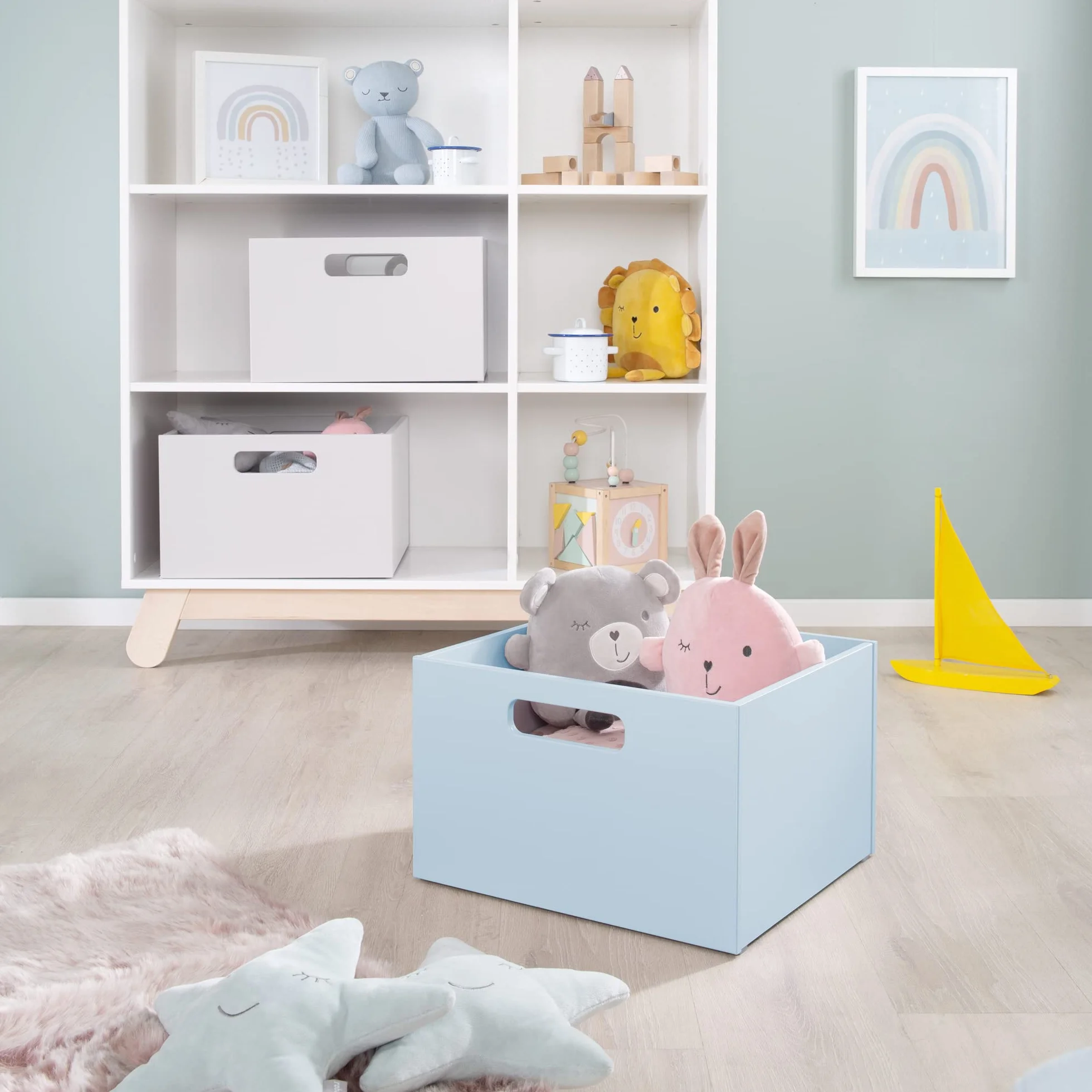 Caja de Almacenamiento de Madera para Habitación Infantil con Asas - Azul