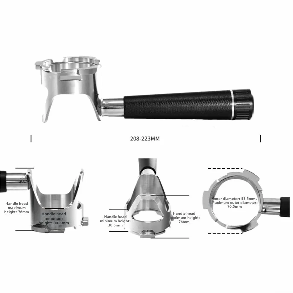 Portafiltro de acero inoxidable de 54 mm para cafeteras espresso NJ ES501 ES601 ES701, mango de aluminio ergonómico, compatible con grupo de 54 mm, duradero y fácil de limpiar, negro y plateado (plata