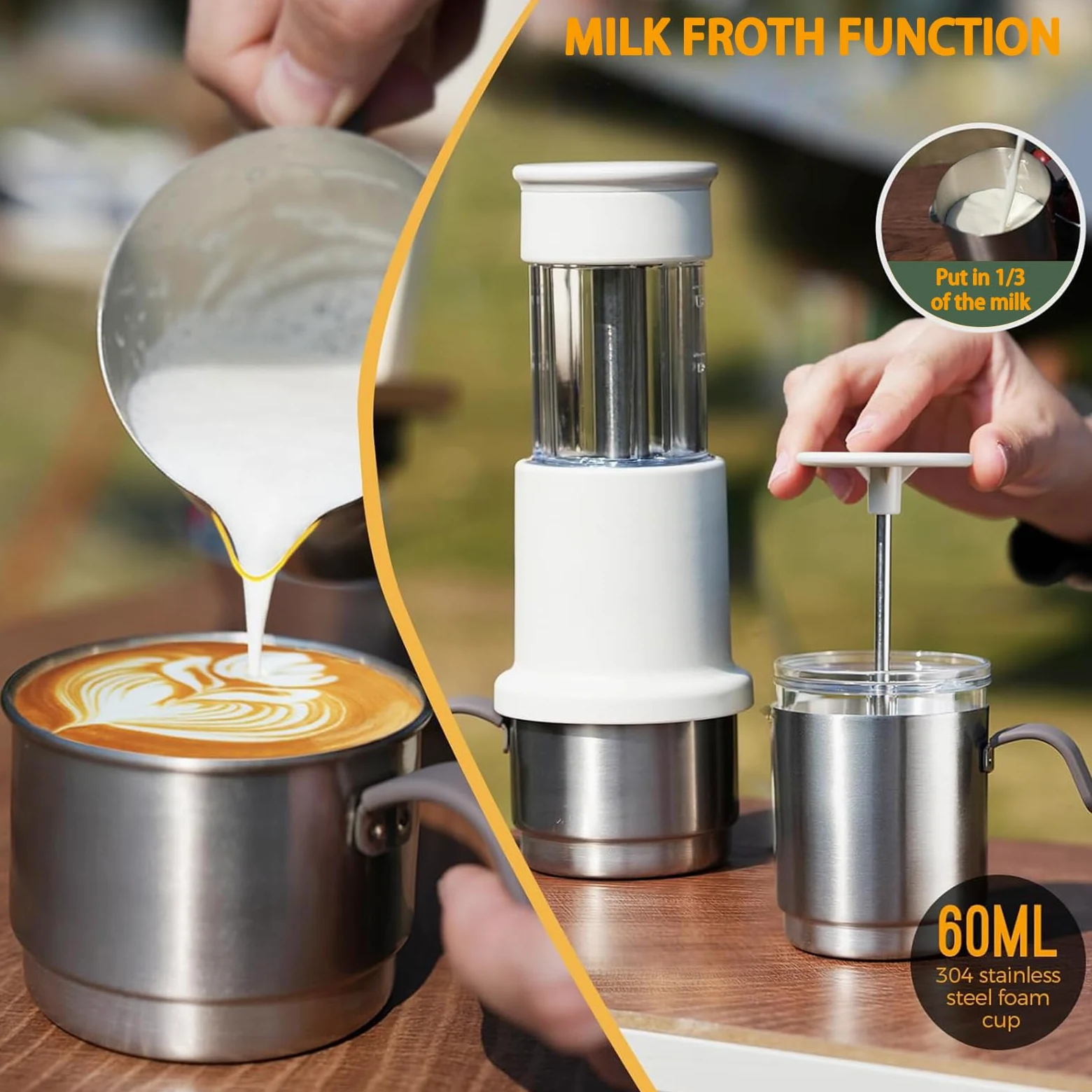 Máquina de café expreso portátil,Cafetera Portátil Cápsula de Espresso 3 en 1, Operación Manual, Mini Cafetera de 10-15 Bares, Máquina Café pequeña para Viajes, Camping