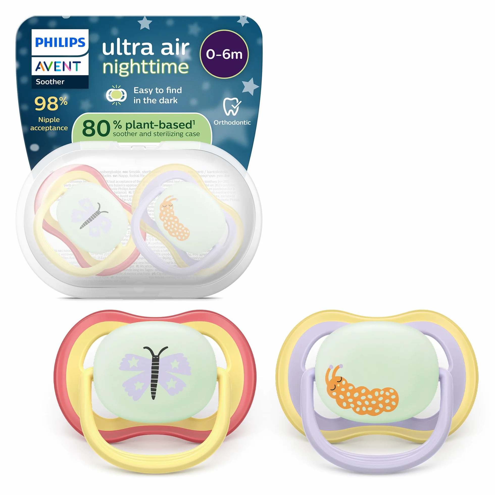 Philips Avent Chupetes Ultra Air Noche 0-6 Meses Brillan Oscuridad Silicona Sin BPA Paquete 2