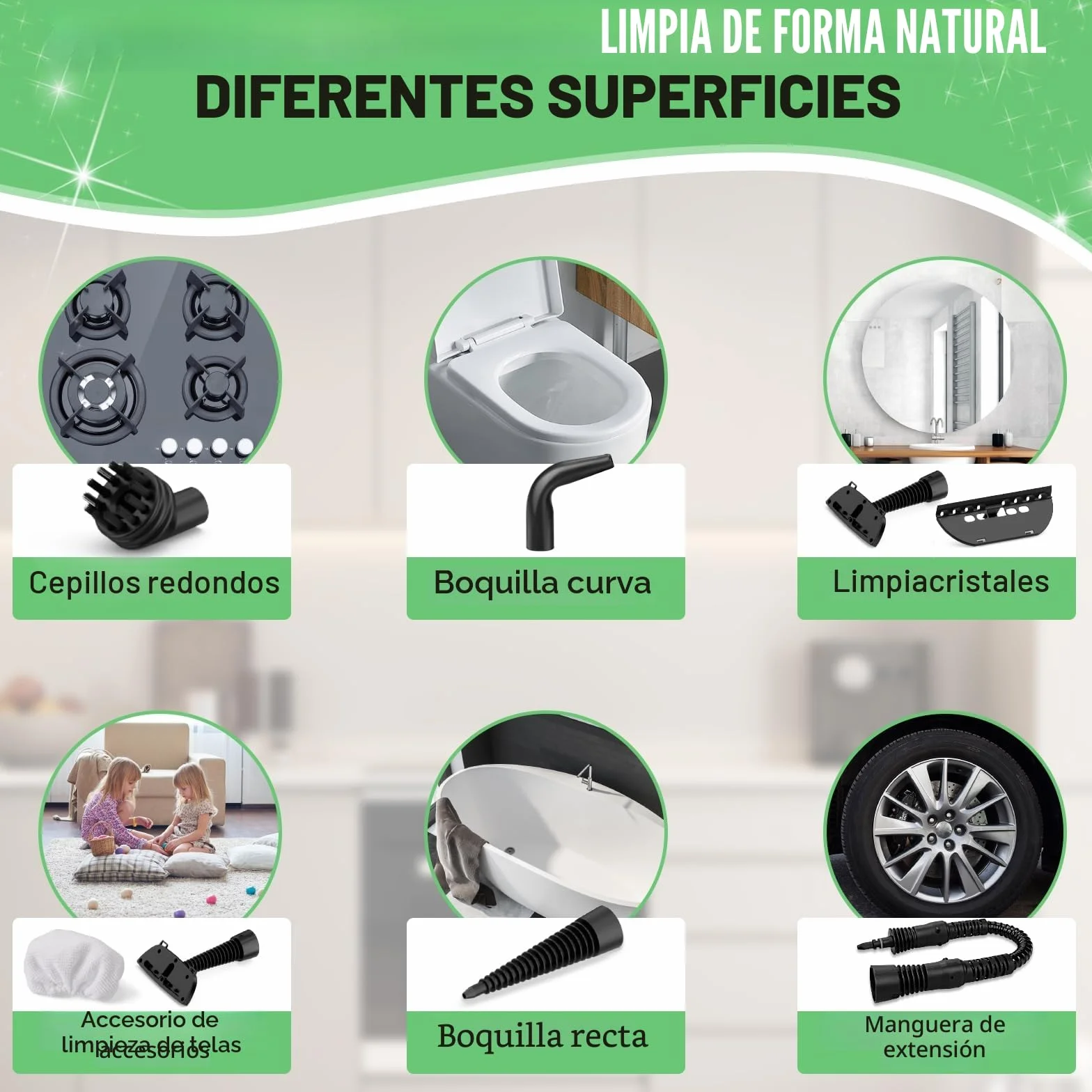 Limpiador de vapor portátil a presión con 10 accesorios, limpiador a vapor para muebles tapizados, con bloqueo de seguridad, para casa, coche, suelo (blanco profundo)