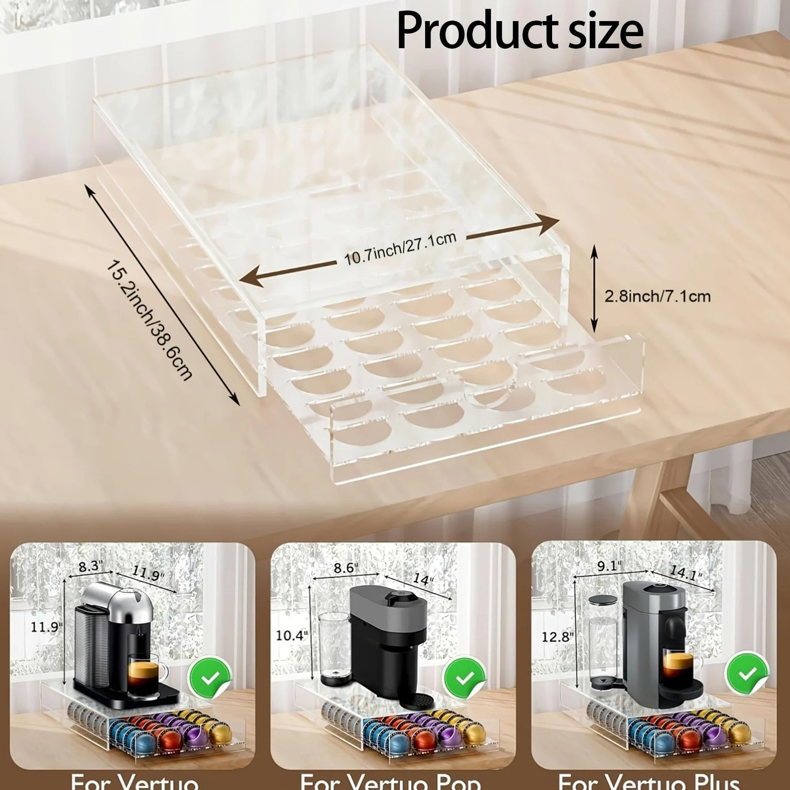 Quick Setups - Cápsulas de café con capacidad para 40 ranuras, acrílico transparente, unidad de organización de cocina, dispensador de cápsulas de café, cajón dispensador de ahorro de espacio