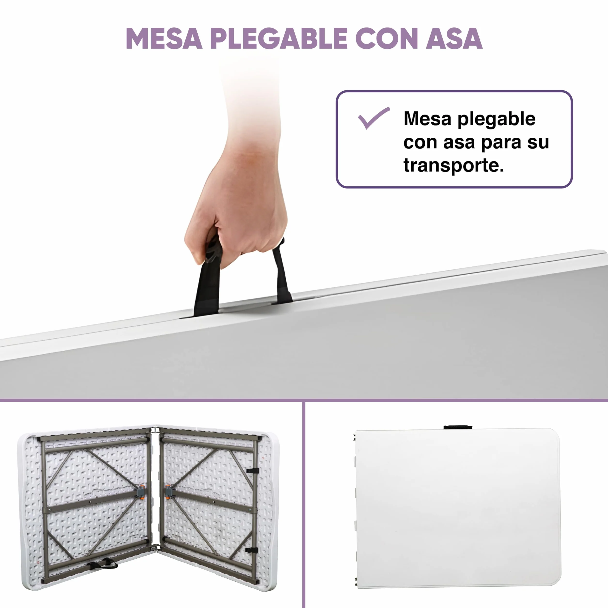 KG KITGARDEN Mesa Plegable Portátil Apertura Automática 180 x 70 x 74 cm Blanco