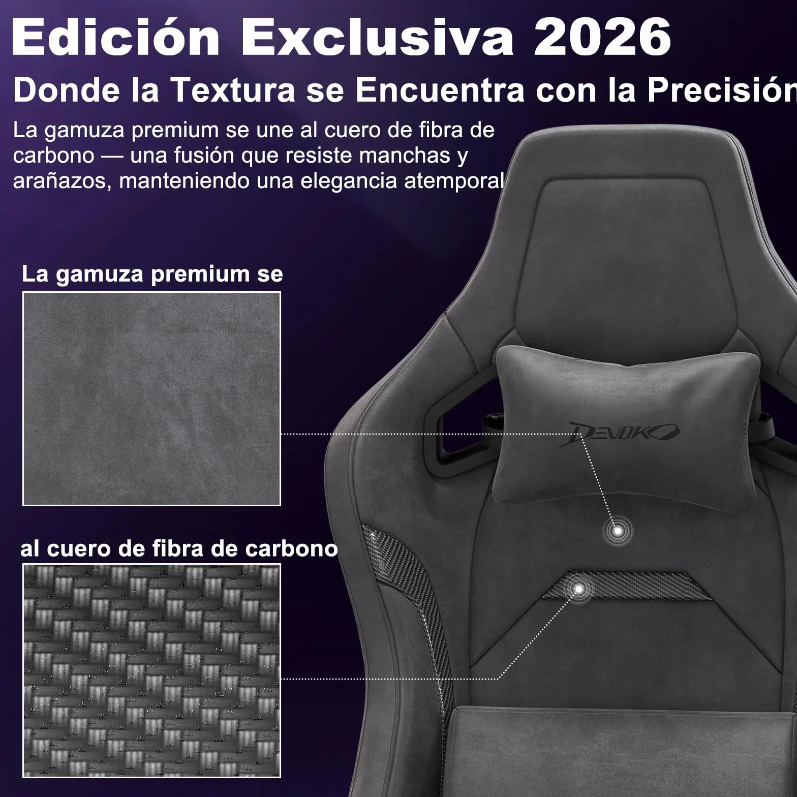 Devoko Silla Gaming Ergonómica para Adultos, con Reposabrazos 3D, Espuma de Alta Densidad, Soporte Lumbar Ajustable, Base Metálica Robusta, Ideal para Juego y Oficina, Negro