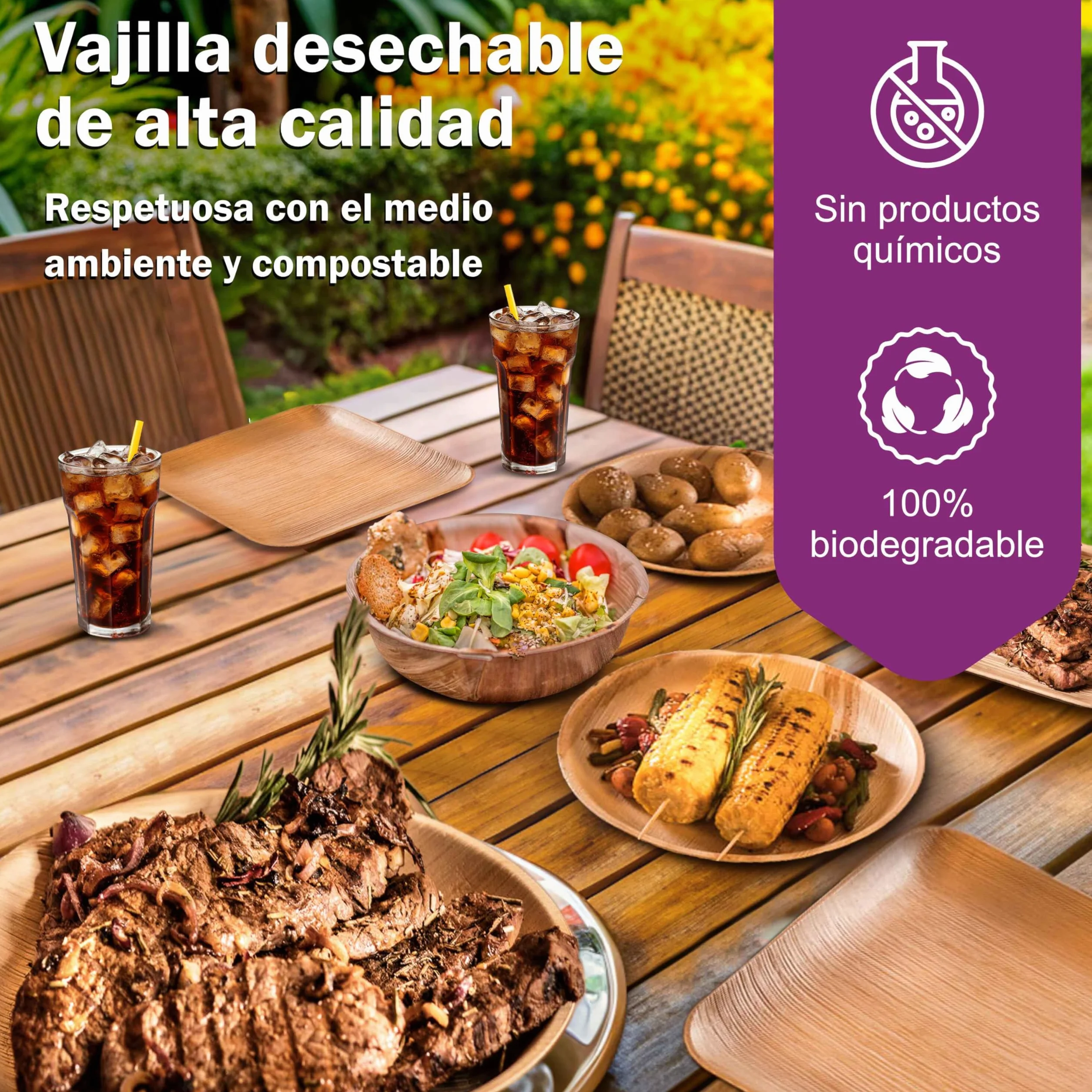 25 Platos Desechables de Hoja de Palma Orgánicos - Redondo Ø 15 cm - Vajilla Ecológica Elegante - Estable, Natural y Compostable - Menaje para Fiestas o Cocktail