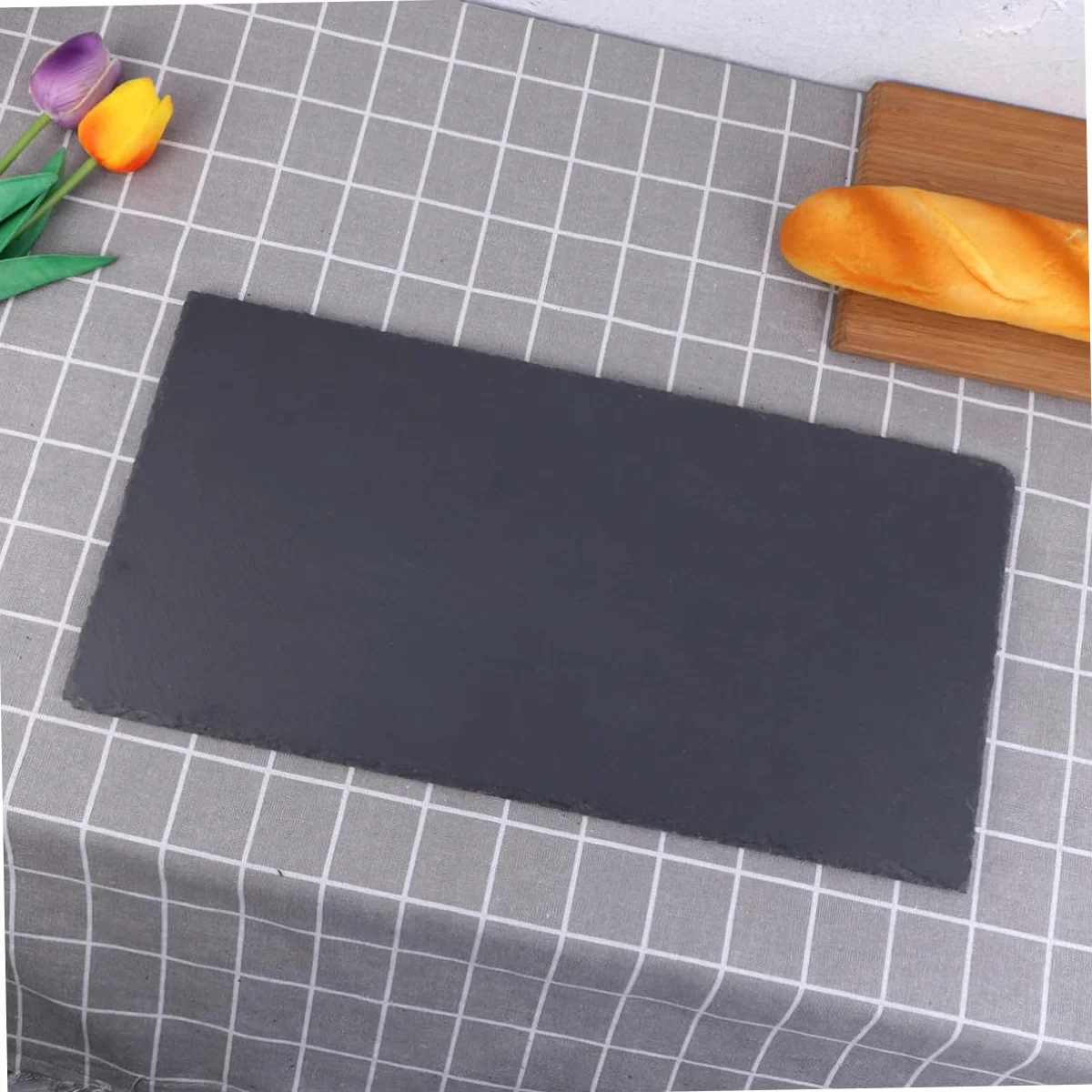 TOPBATHY Plato Rectangular de Piedra Natural 40x20cm para Servir | Bandeja para Fruta y Sushi, Formato Largo, Almacenamiento Sencillo, Acabado Atractivo