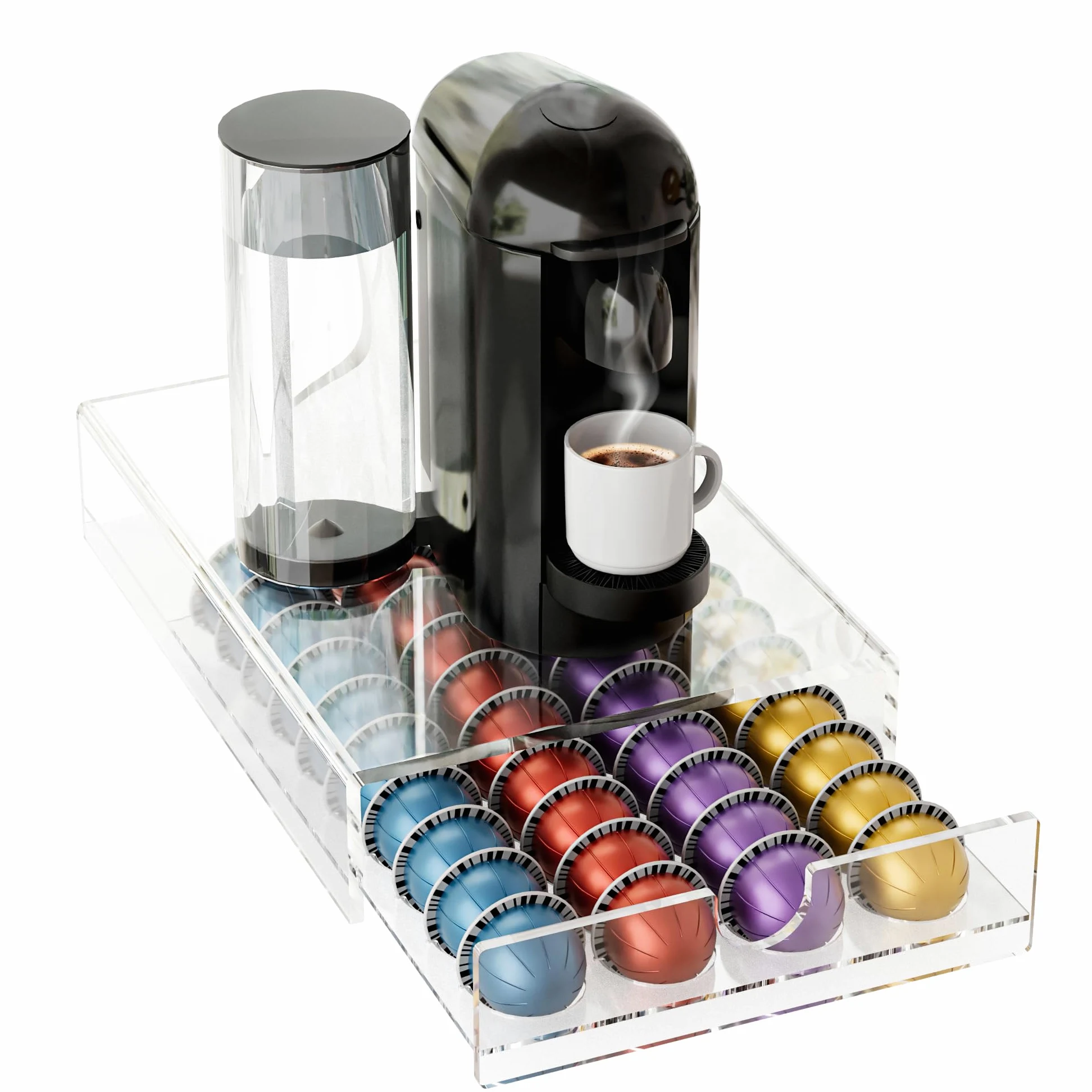 Organizador de cápsulas de café acrílico para Nespresso Vertuo Pod Holder 40 cápsulas transparente Vertuo Pod cajón de almacenamiento