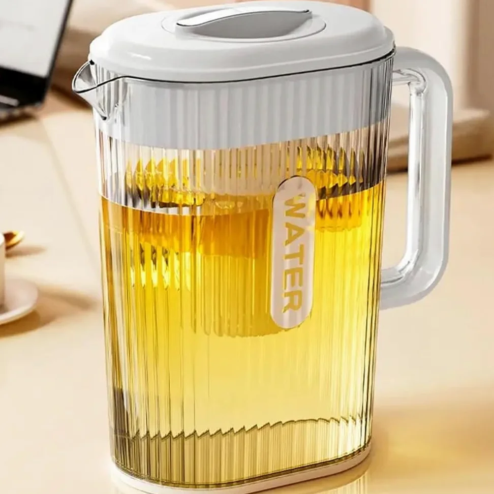 Hervidor frío Jarra de agua grande con tapa y pico Botella de bebida Recipientes de plástico for té frío Jarra Nevera Hervidor de agua for bebidas heladas Juego de jarra de agua para agua fría/calient