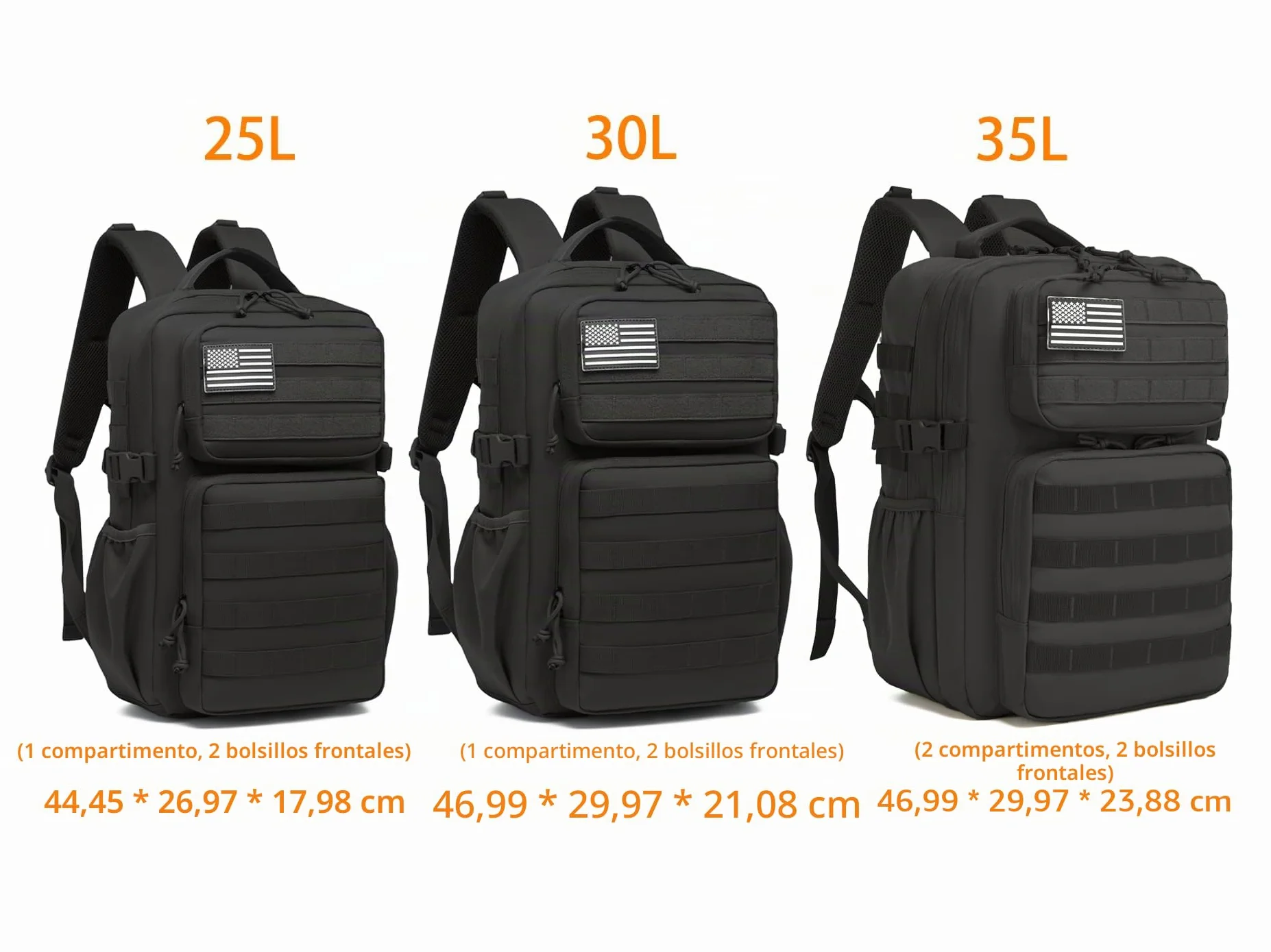 Mochila táctica militar impermeable 25L asalto 3 días Molle soporte botella agua Black