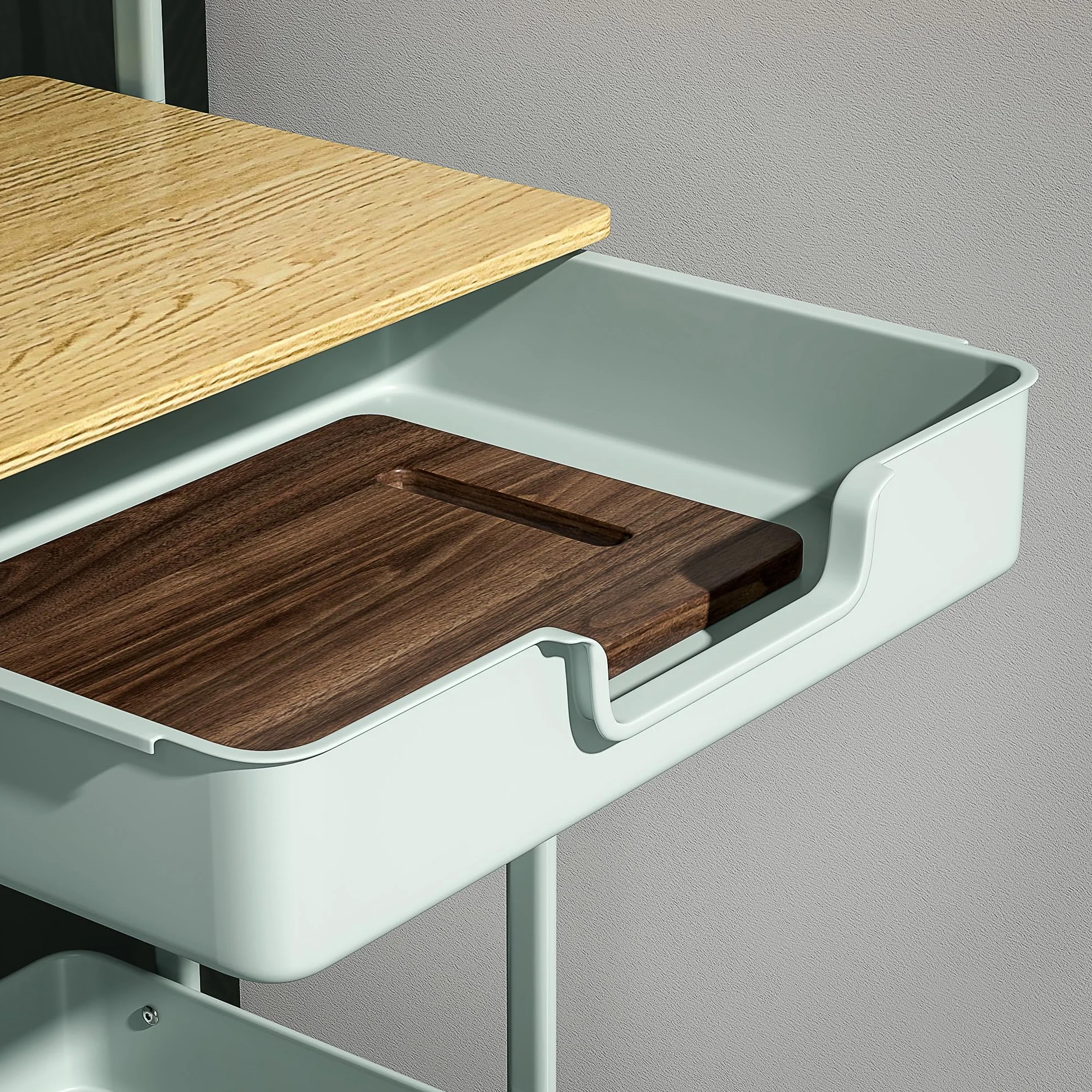 HOMCOM Carrito Auxiliar con Ruedas de 2 Niveles Carro de Cocina con 1 Cajón y 1 Cesta Carrito Organizador para Dormitorio Salón Oficina Verde Claro