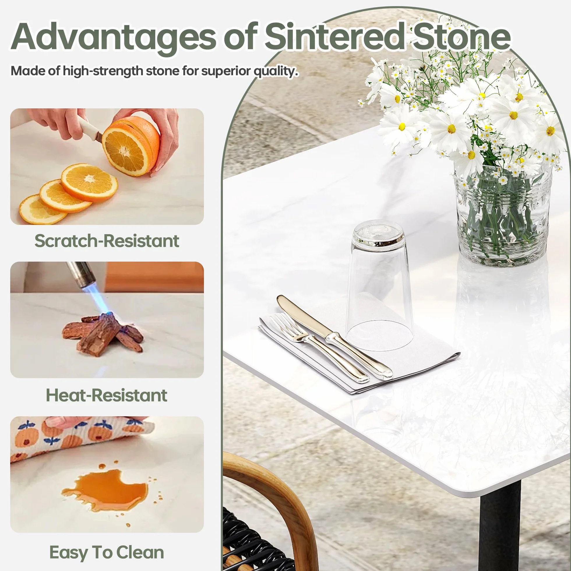 ZL ZELing Mesa cuadrada de piedra sinterizada de 80 cm, mesa de repuesto para interiores y exteriores, resistente al calor y a los arañazos, impermeable, de cerámica, escritorio, patio, balcón, bistró