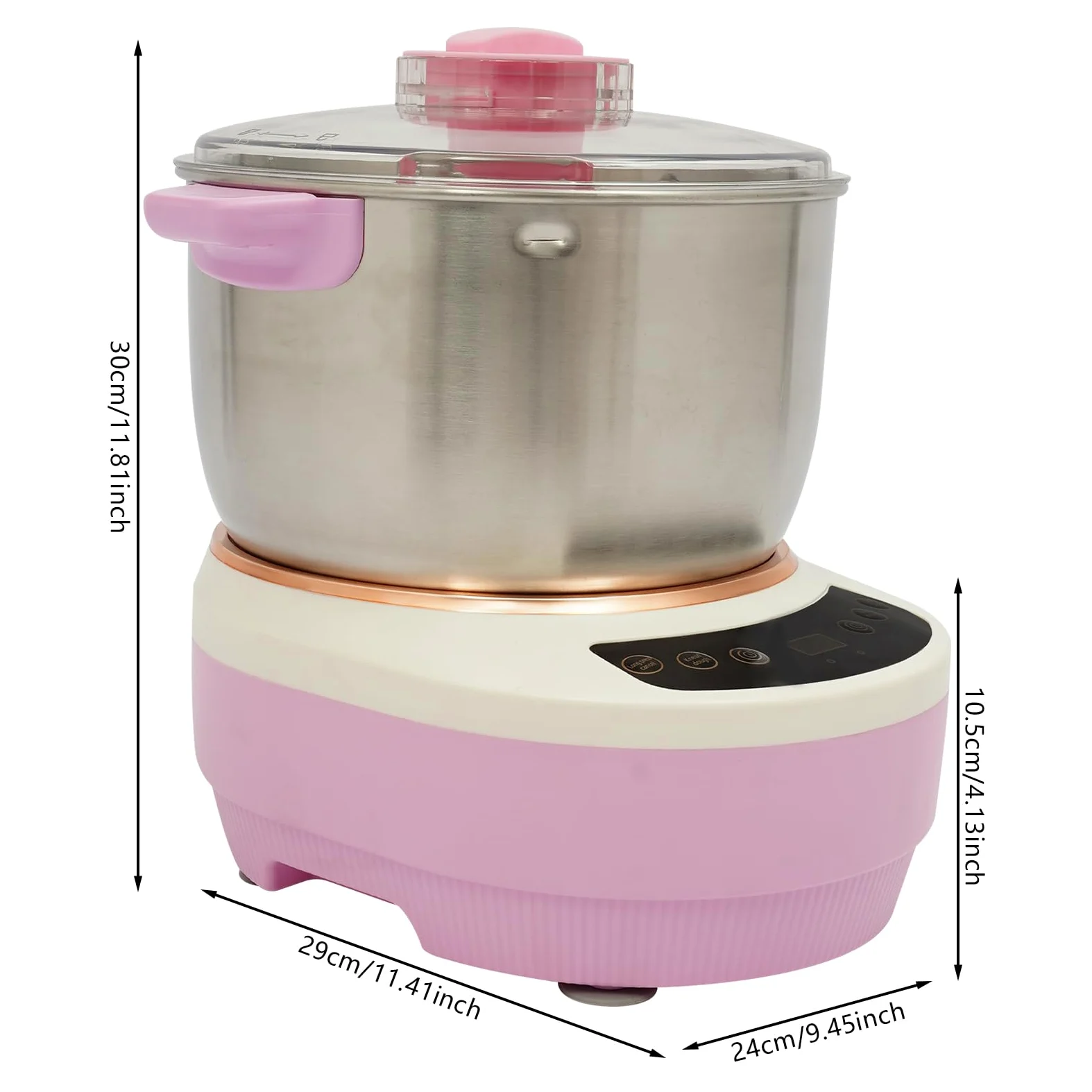Acero Inoxidable Amasadora Eeléctrica avec Fonction Fermentation | 7 Litros Rosa Maquina de Masa, con Tapa Transparente, Diseño Silencioso, Preparación de Pan y Pasta