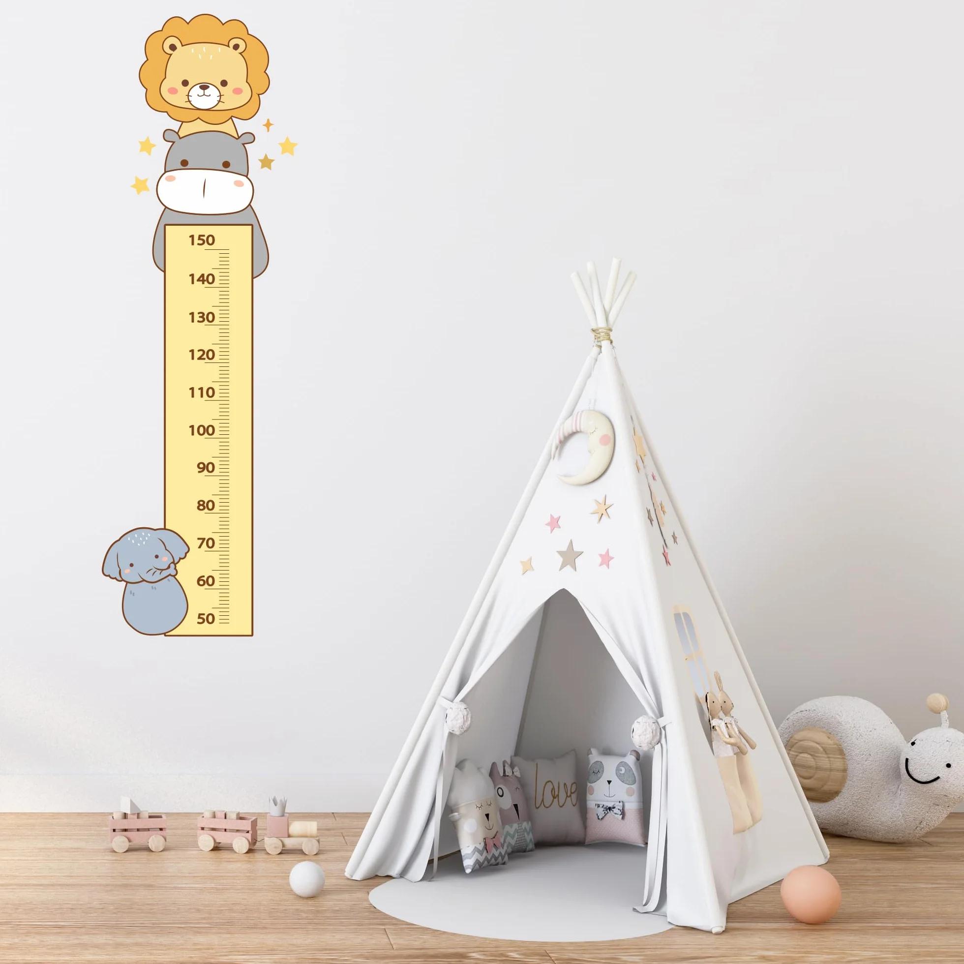 Vinilo Decorativo Medidor Infantil Pared 170x50 cm Tinta UV 4 Diseños Pegatinas Infantiles Decoración Habitación Bebé Metro Crecimiento León