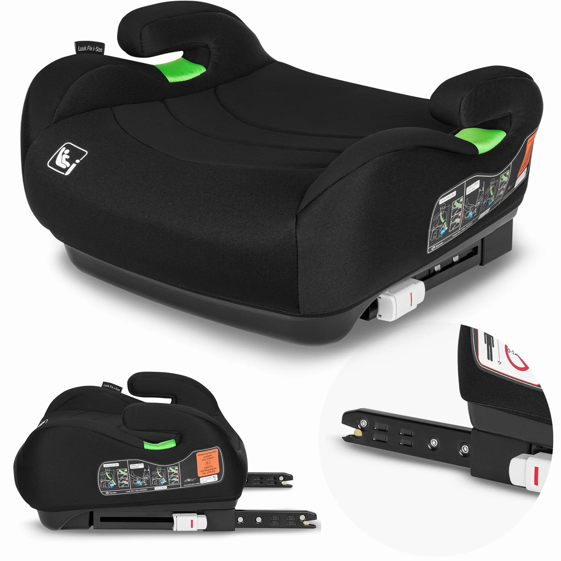LIONELO LUUK FIX i-Size Asiento elevador con ISOFIX para niños 22-36 kg 125-150 cm grupos 2 y 3